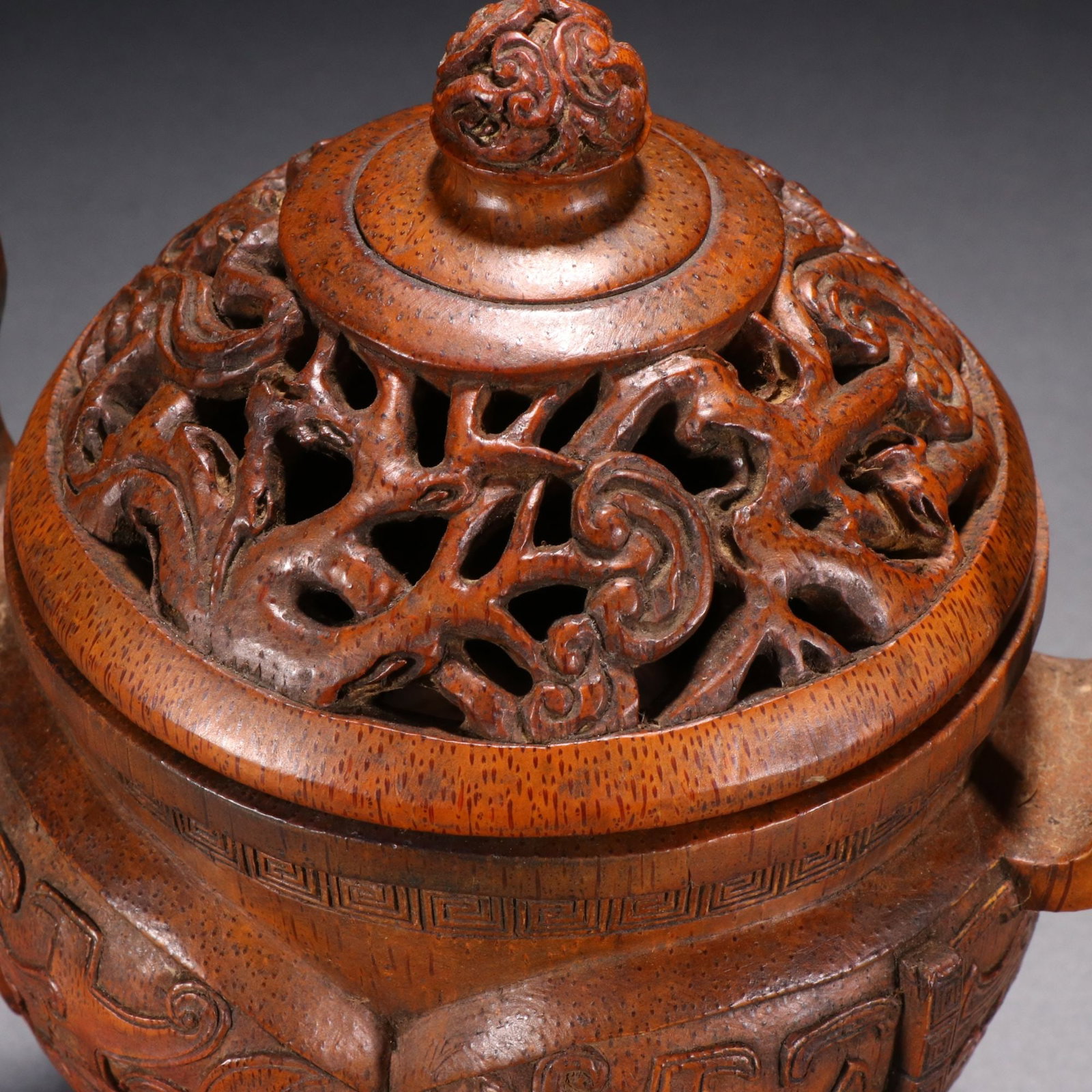 An Exquisite Bamboo Beast-Face Pattern Double-Ears and Tripod Censer - 6