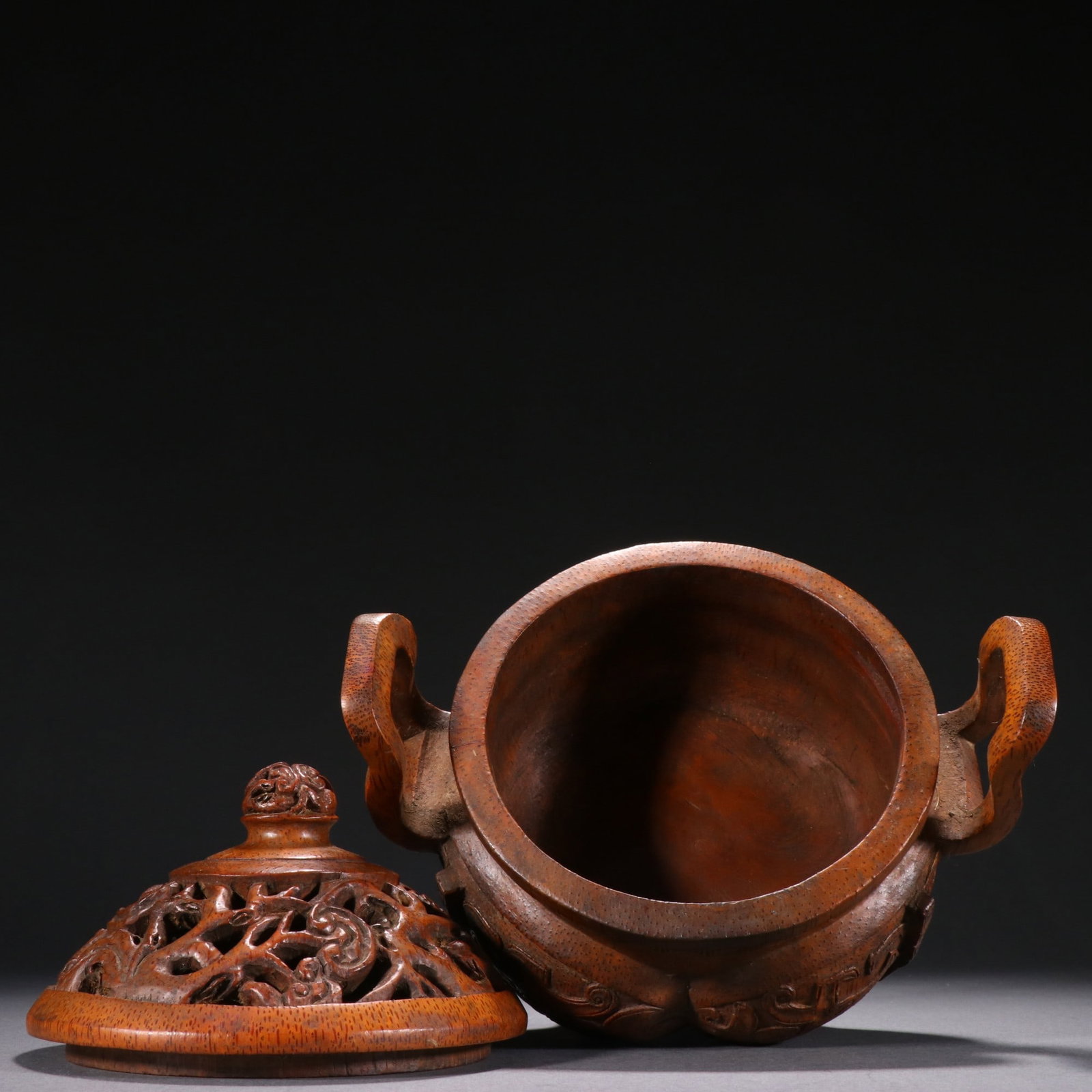 An Exquisite Bamboo Beast-Face Pattern Double-Ears and Tripod Censer - 7