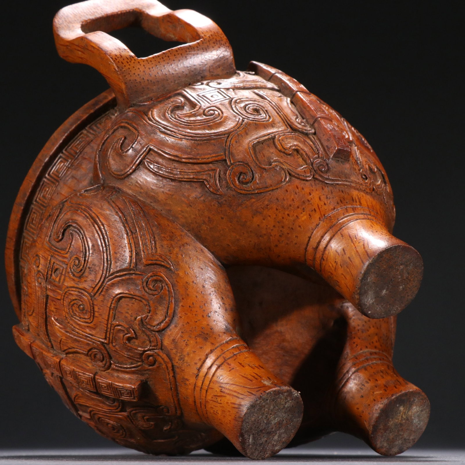 An Exquisite Bamboo Beast-Face Pattern Double-Ears and Tripod Censer - 9