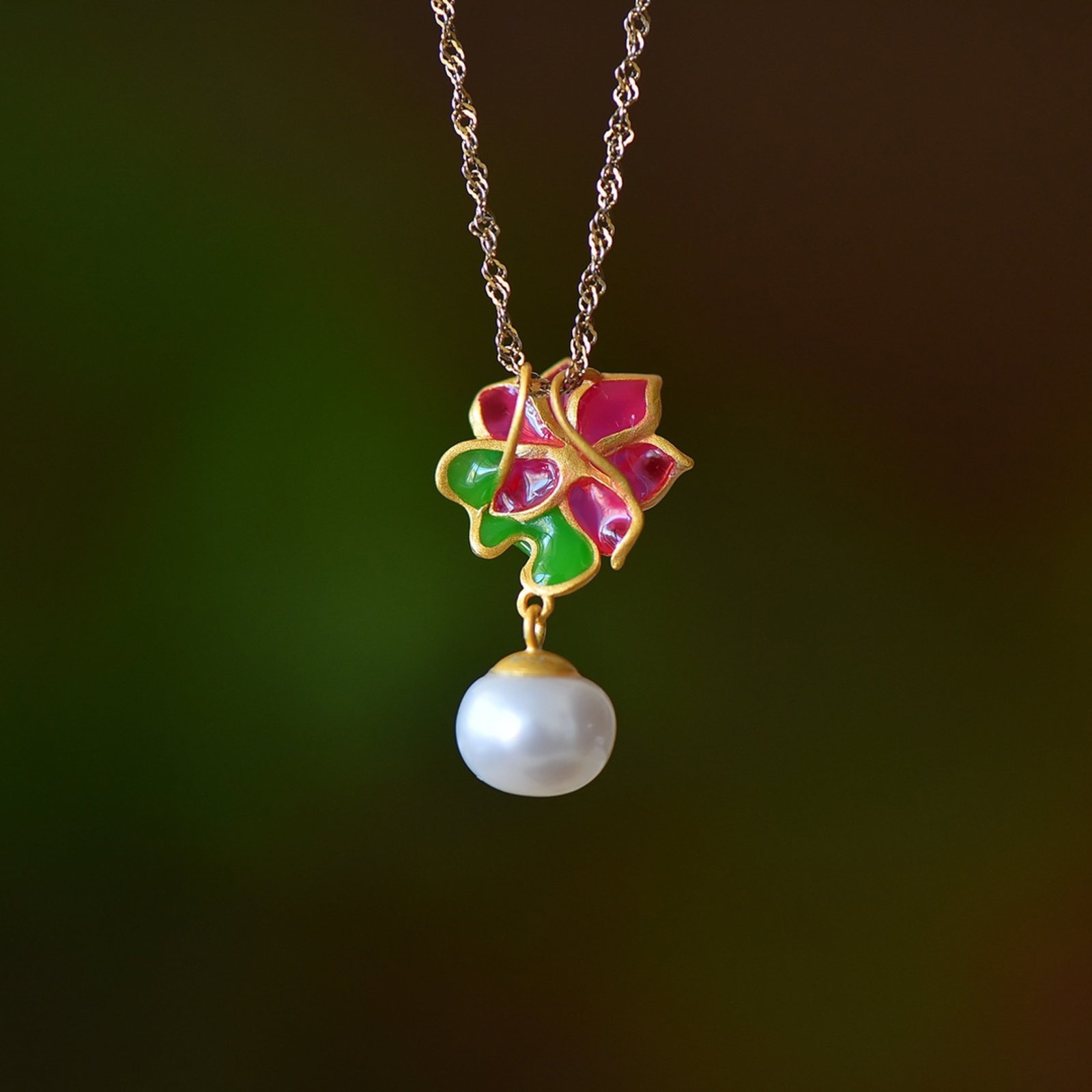 An Exquisite Sterling Silver-Gold Plated Inlaid White Jade Pendant - 4