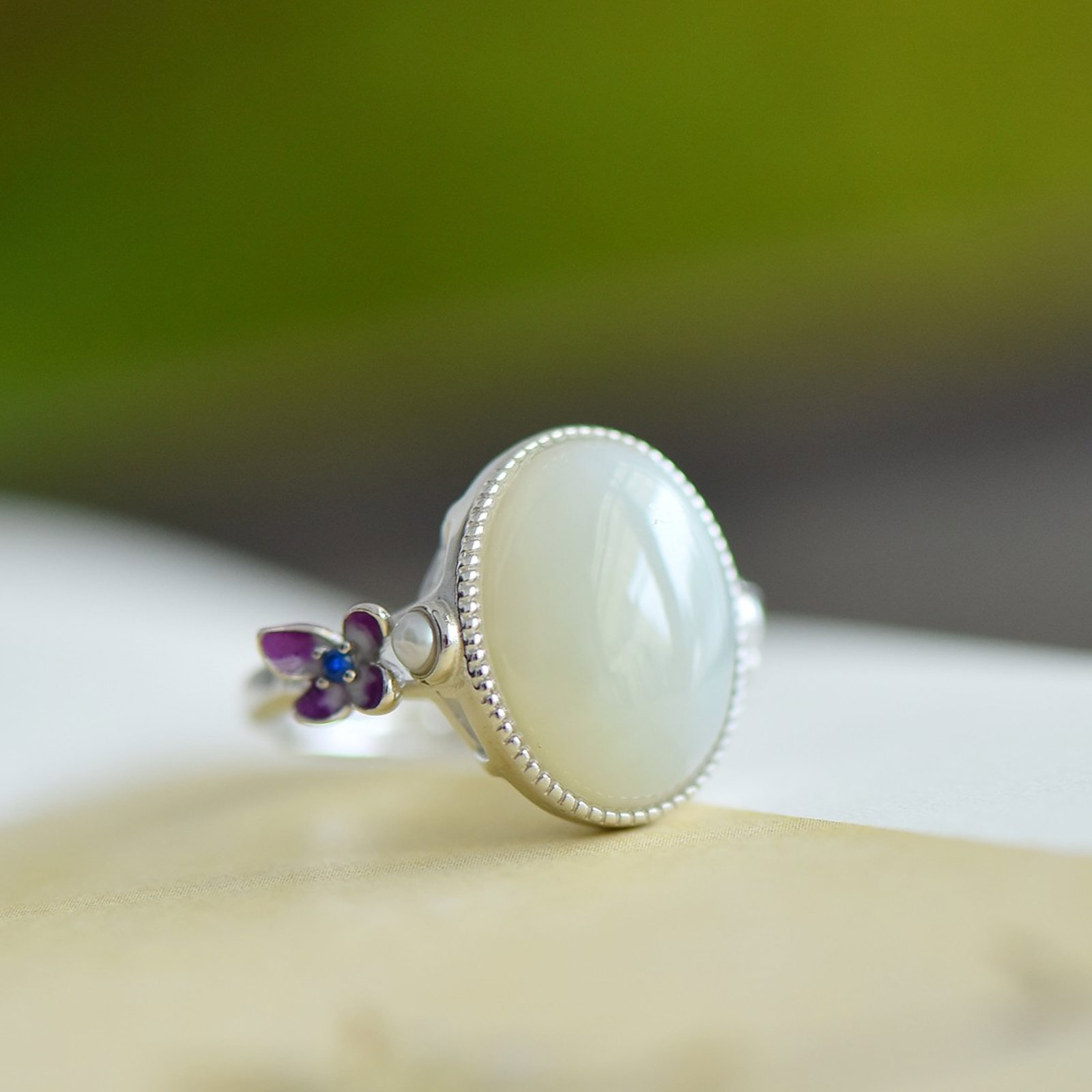 A Set of Fine Sterling Silver Inlaid White Jade Jewelry,Inlaid Pearls - 4