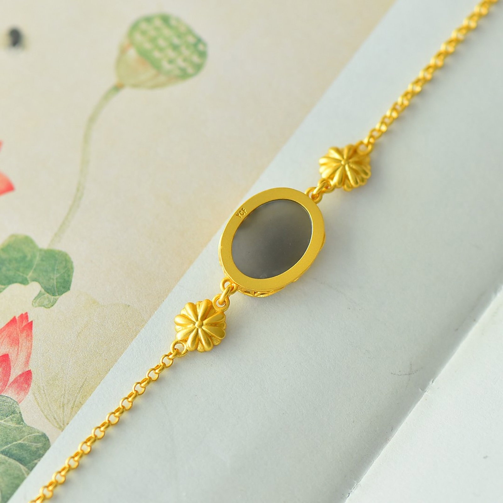 An Exquisite Sterling Silver-Gold Plated Inlaid White Jade Bracelet - 5