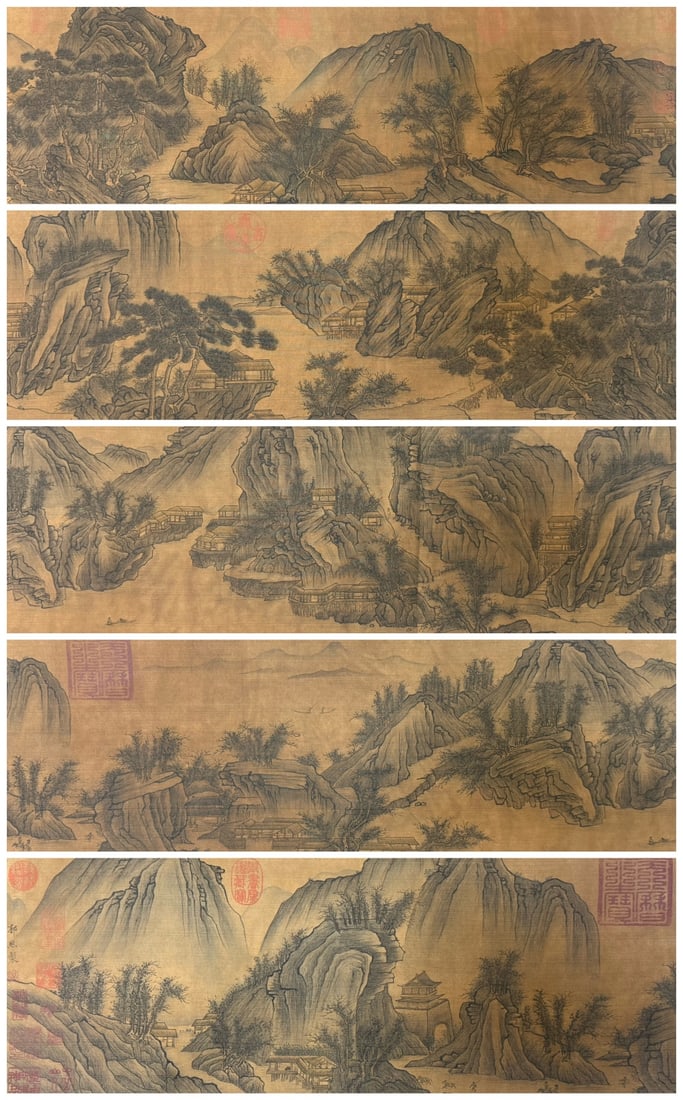 A Chinese Hand Scroll Ink Painting of Landscape and Figure on Paper,Guo Xi - 3