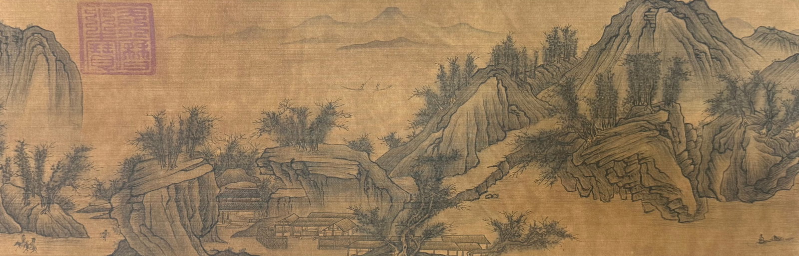 A Chinese Hand Scroll Ink Painting of Landscape and Figure on Paper,Guo Xi - 8