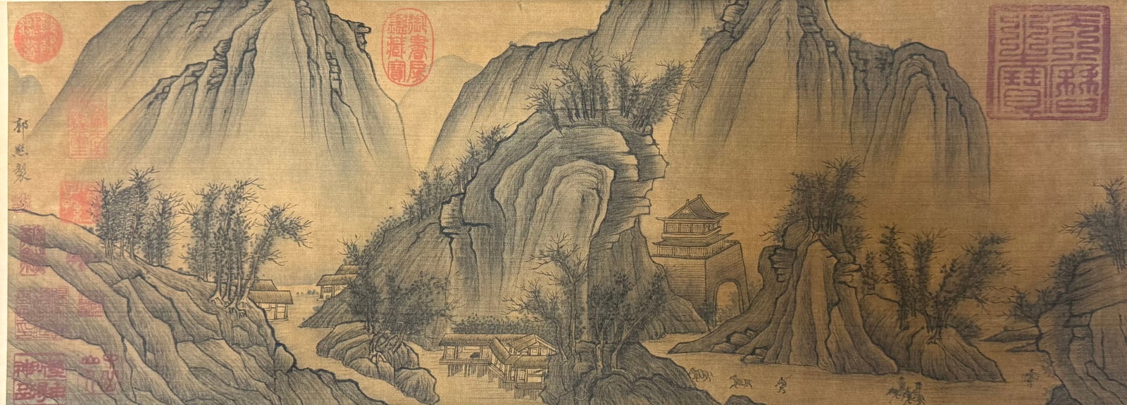 A Chinese Hand Scroll Ink Painting of Landscape and Figure on Paper,Guo Xi - 9