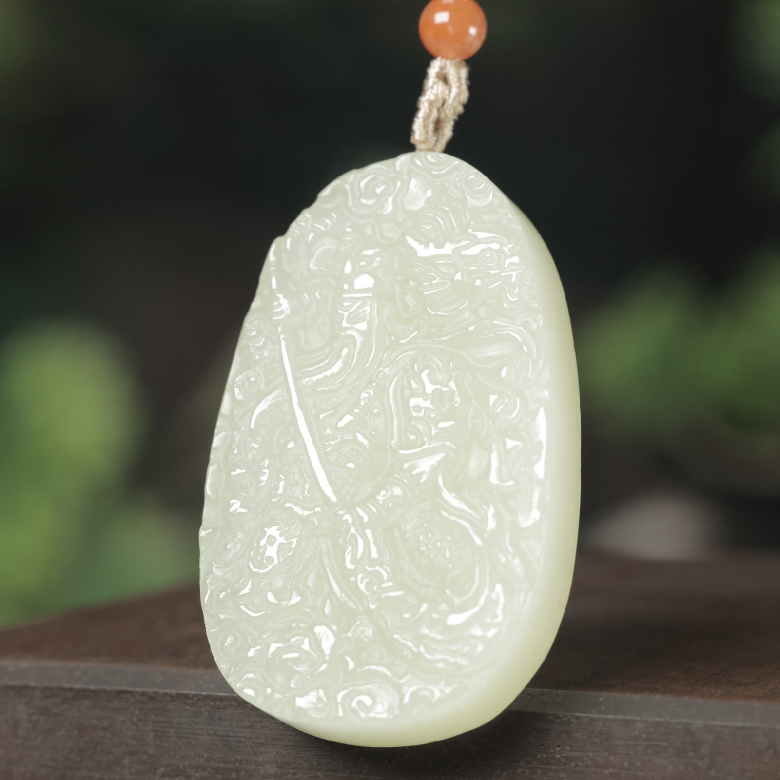 An Exquisite White Jade Guangong and Dragon Pattern Pendant - 5