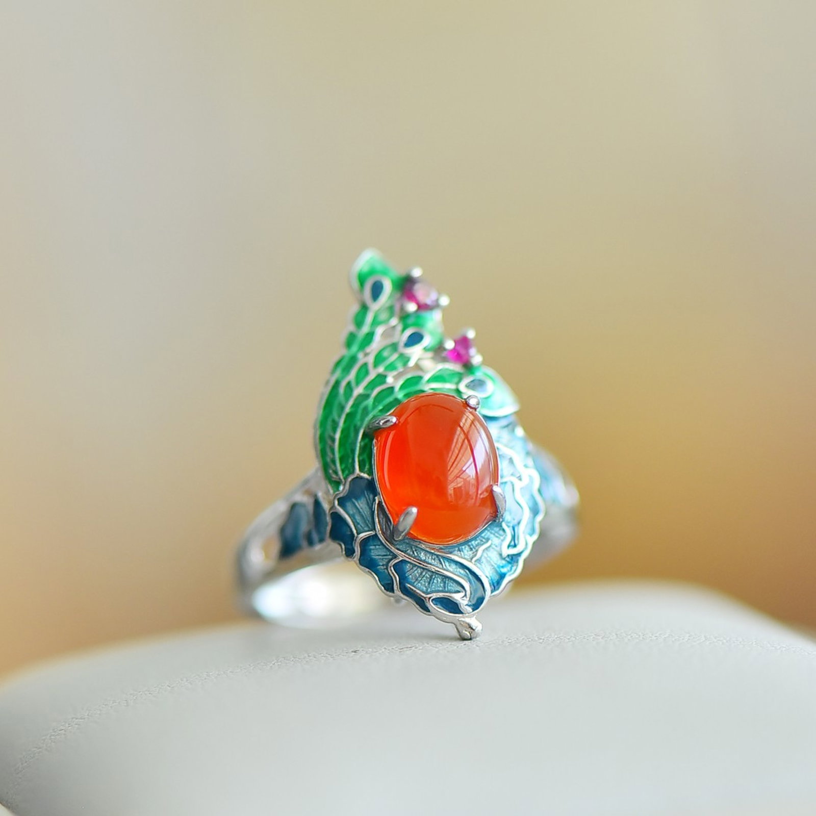 A Set of Fine Sterling Silver Inlaid Agate Jewelrys - 3