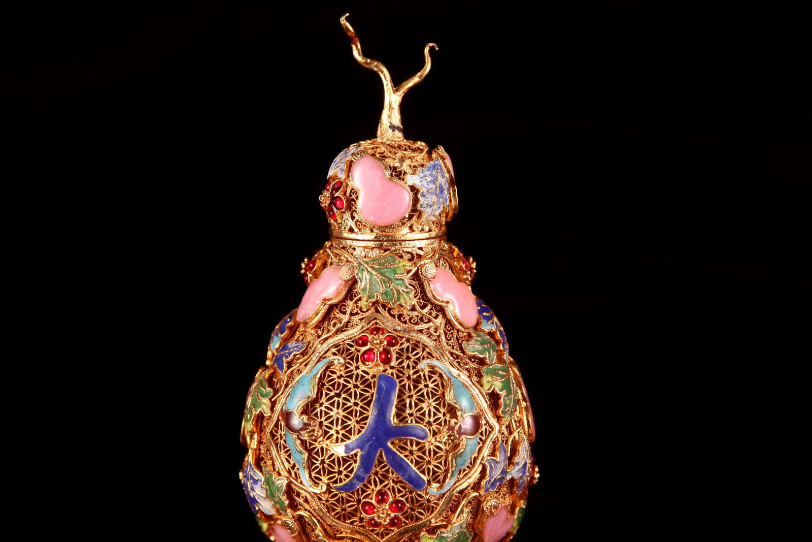 A Pair of Exquisite Filigree and Gilding Gourd Pattern Gourd Vases,Inlaid Gems - 6