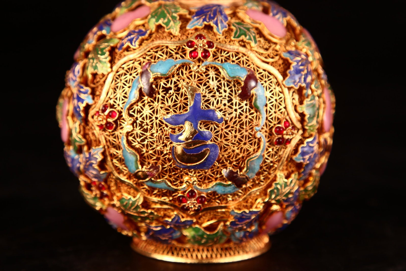 A Pair of Exquisite Filigree and Gilding Gourd Pattern Gourd Vases,Inlaid Gems - 7