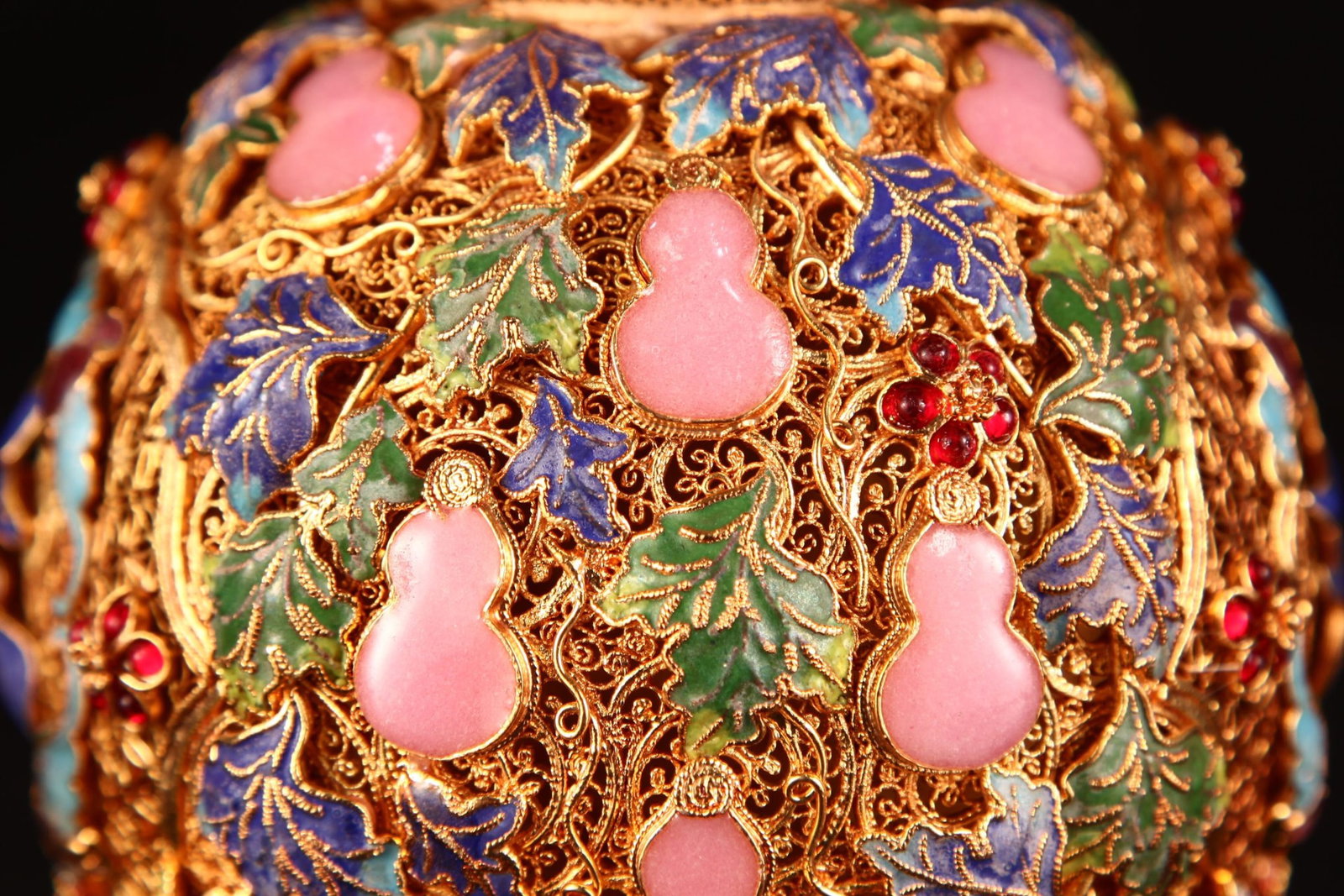 A Pair of Exquisite Filigree and Gilding Gourd Pattern Gourd Vases,Inlaid Gems - 8