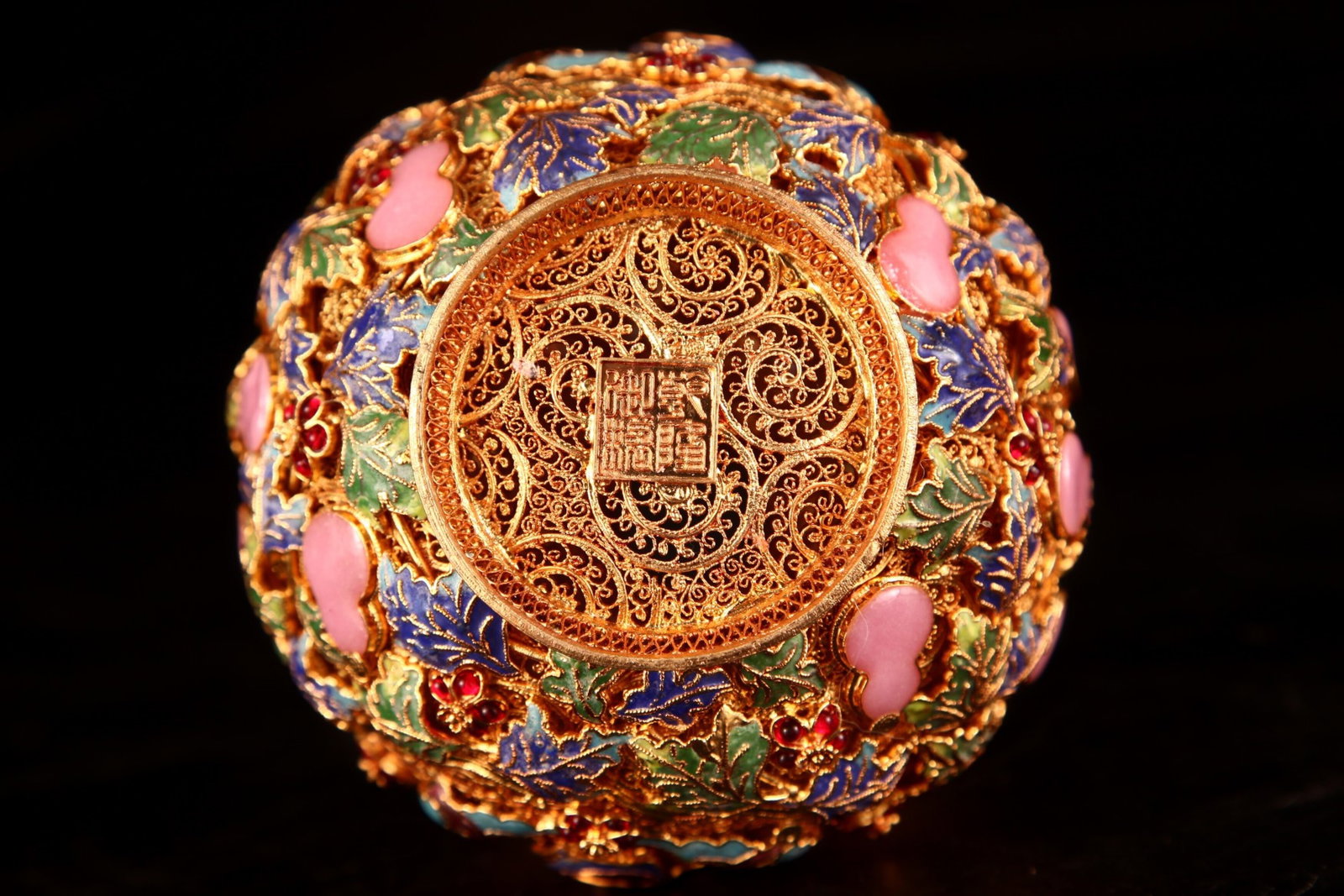 A Pair of Exquisite Filigree and Gilding Gourd Pattern Gourd Vases,Inlaid Gems - 9