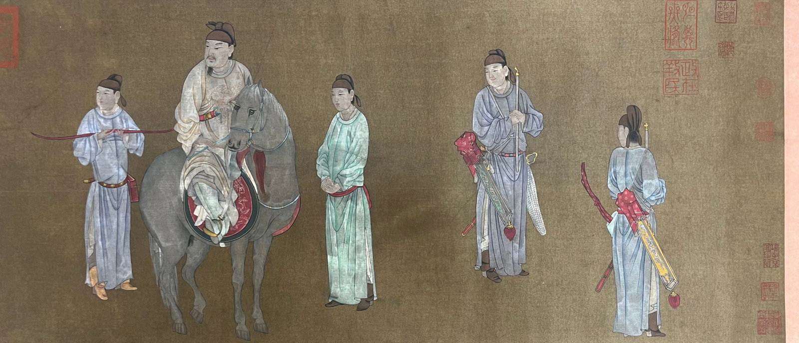 A Chinese Hand Scroll Ink Painting of Character and Story on Silk,Chou Ying - 6