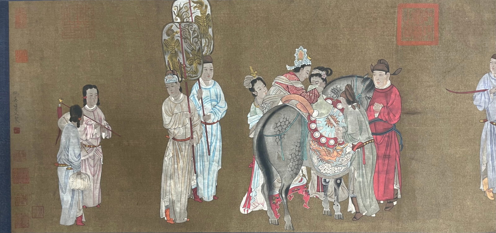 A Chinese Hand Scroll Ink Painting of Character and Story on Silk,Chou Ying - 7
