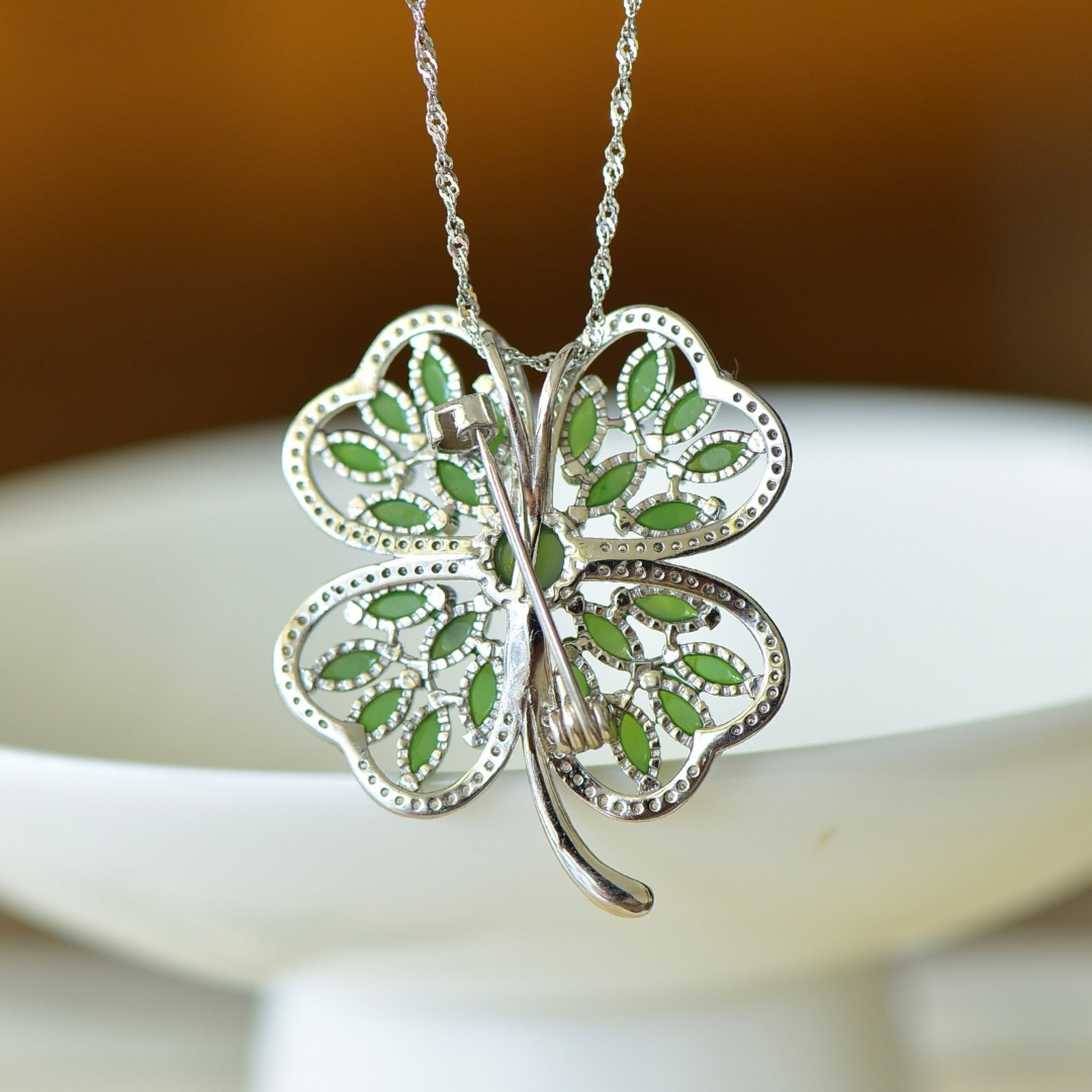 An Exquisite Sterling Silver Inlaid Jasper Pendant,Inlaid Diamond - 5