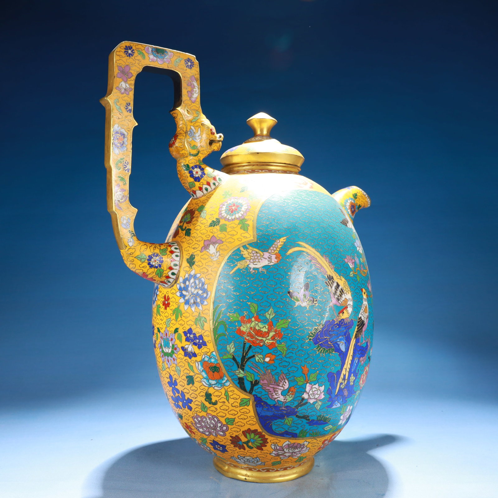 An Exquisite Cloisonne Flower and Bird Pattern Teapot - 6