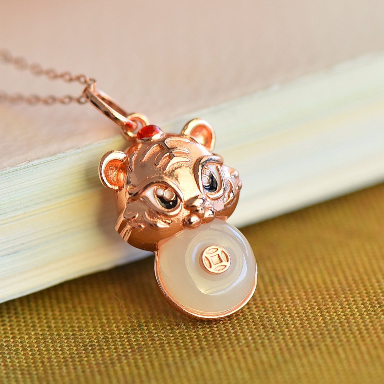 An Exquisite Sterling Silver-Gold Plated Inlaid White Jade Pendant - 2