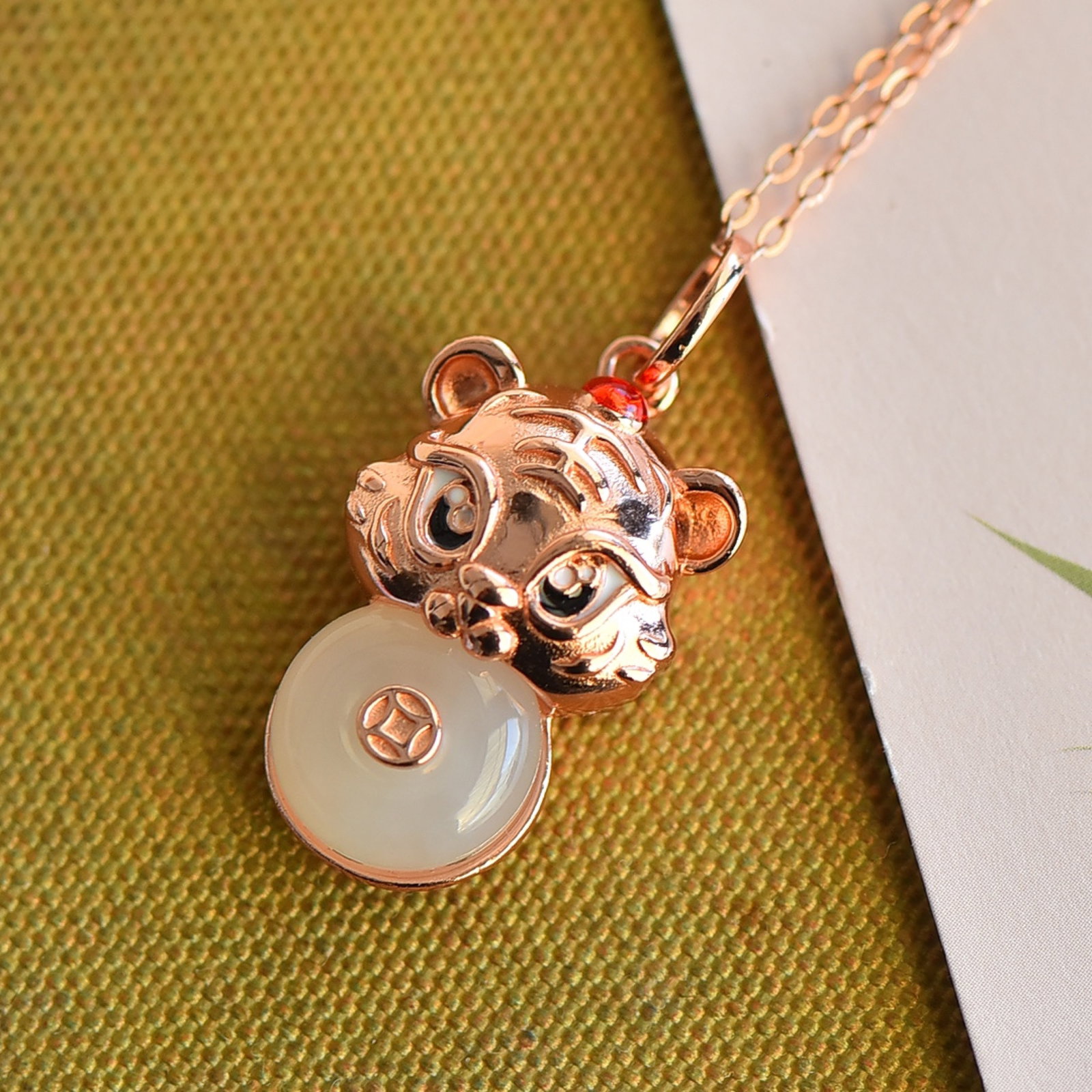 An Exquisite Sterling Silver-Gold Plated Inlaid White Jade Pendant - 3