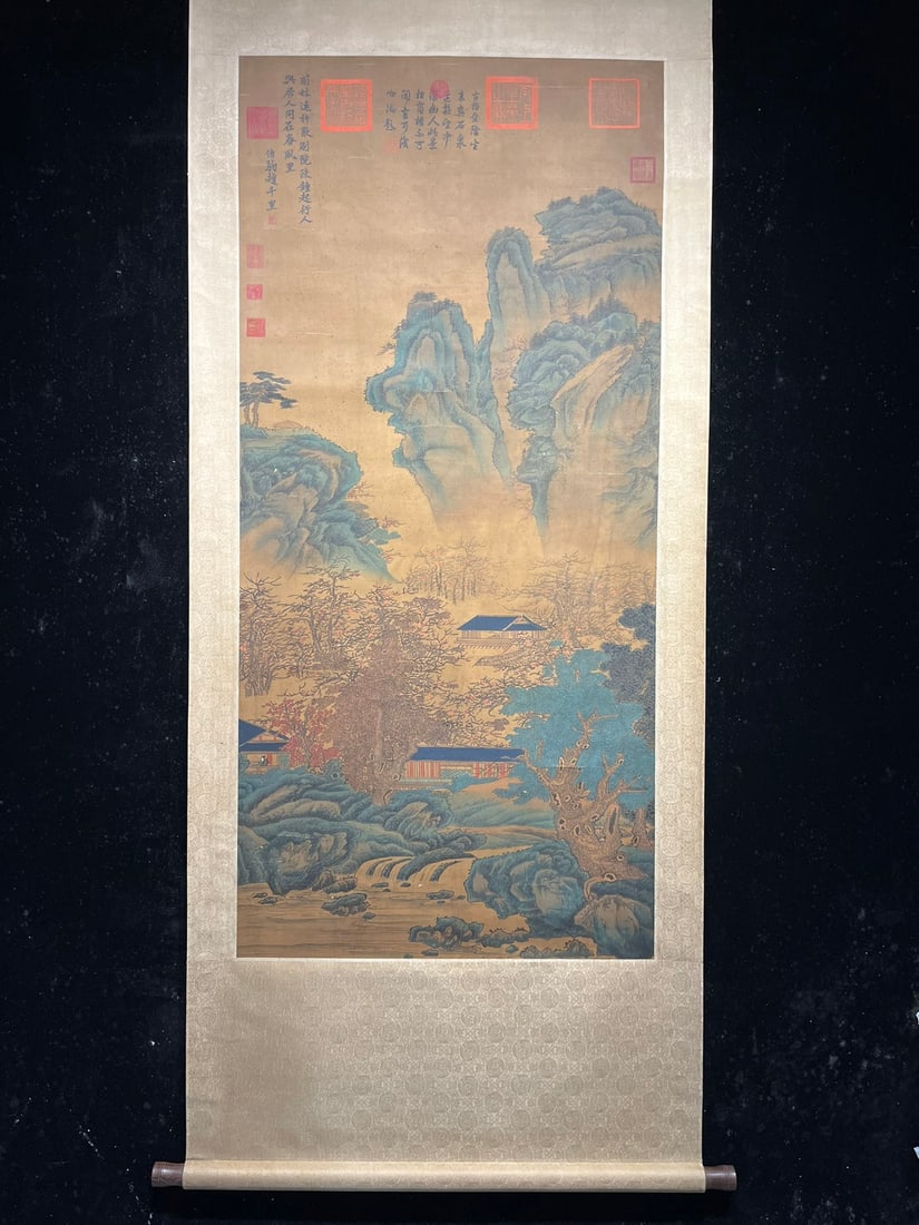 A Chinese Vertical Scroll Ink Painting of Landscape on Silk,Zhao Boju: Estimated Value:4500-9000 A Chinese Vertical Scroll Ink Painting of Landscape on Silk,Zhao Boju,Size:(Without frame)55.9inx26in
