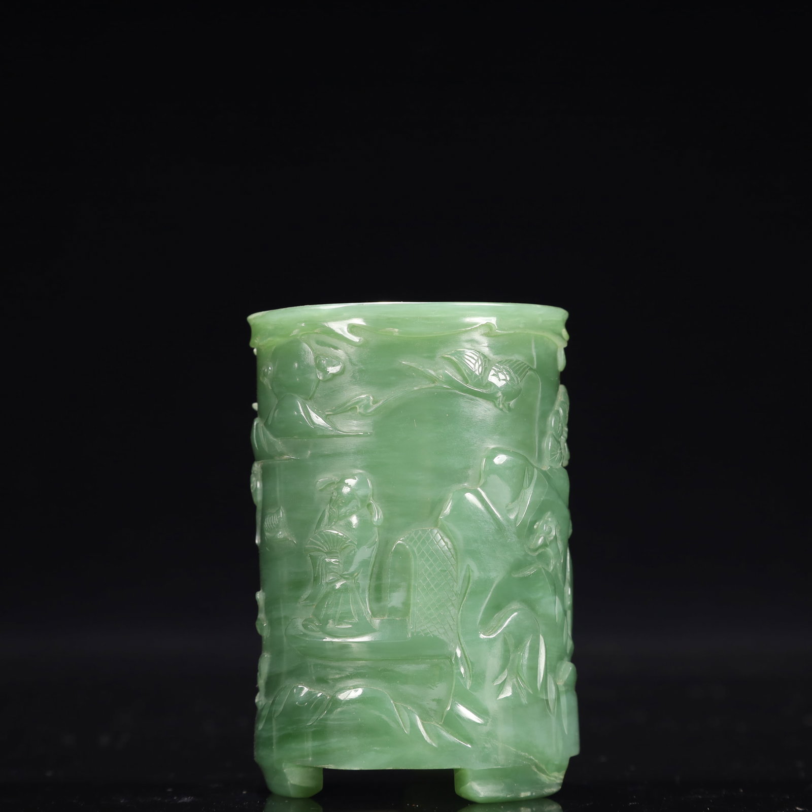 An Exquisite Jasper Landscape and Figure Pattern Tripod Brush Pot - 3