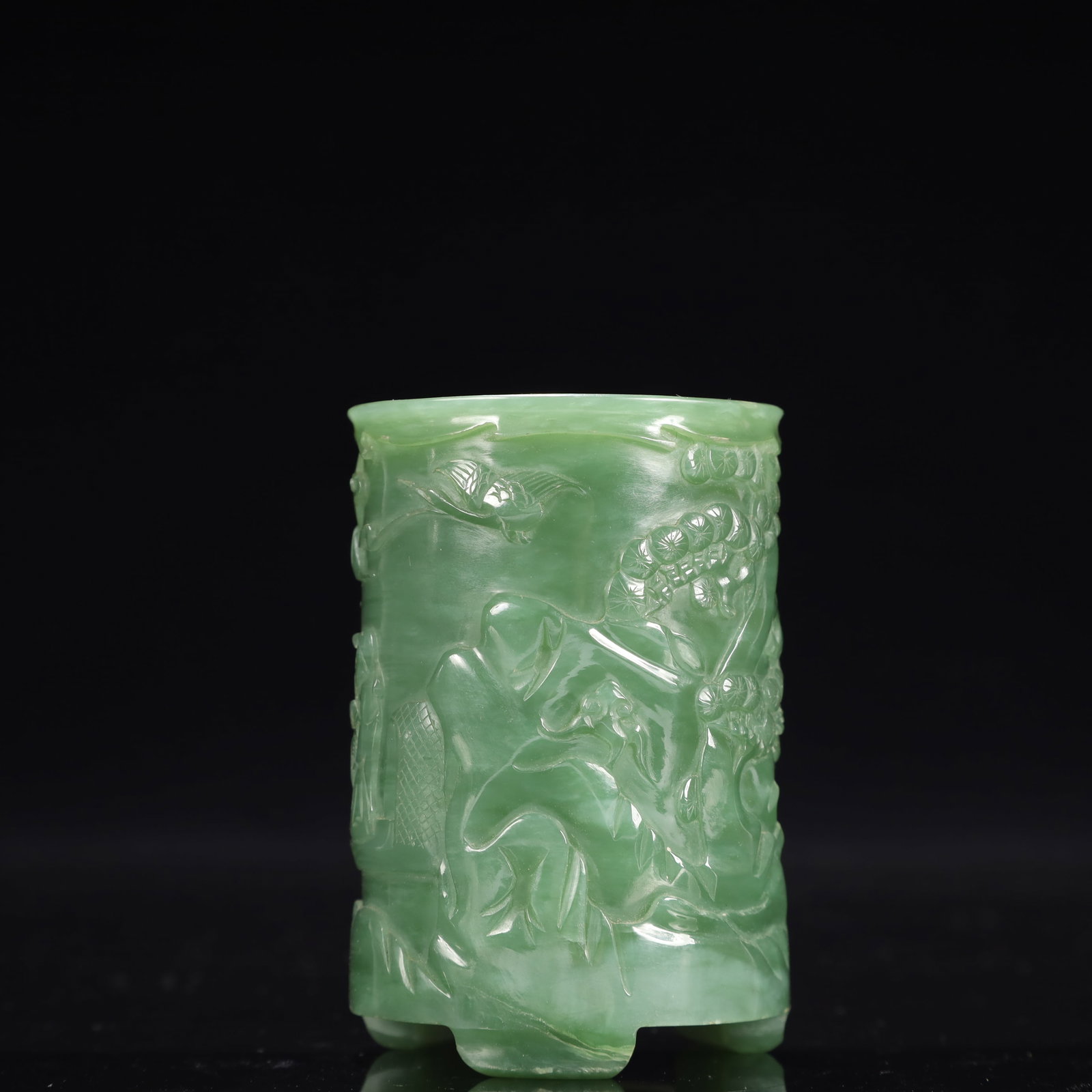An Exquisite Jasper Landscape and Figure Pattern Tripod Brush Pot - 4