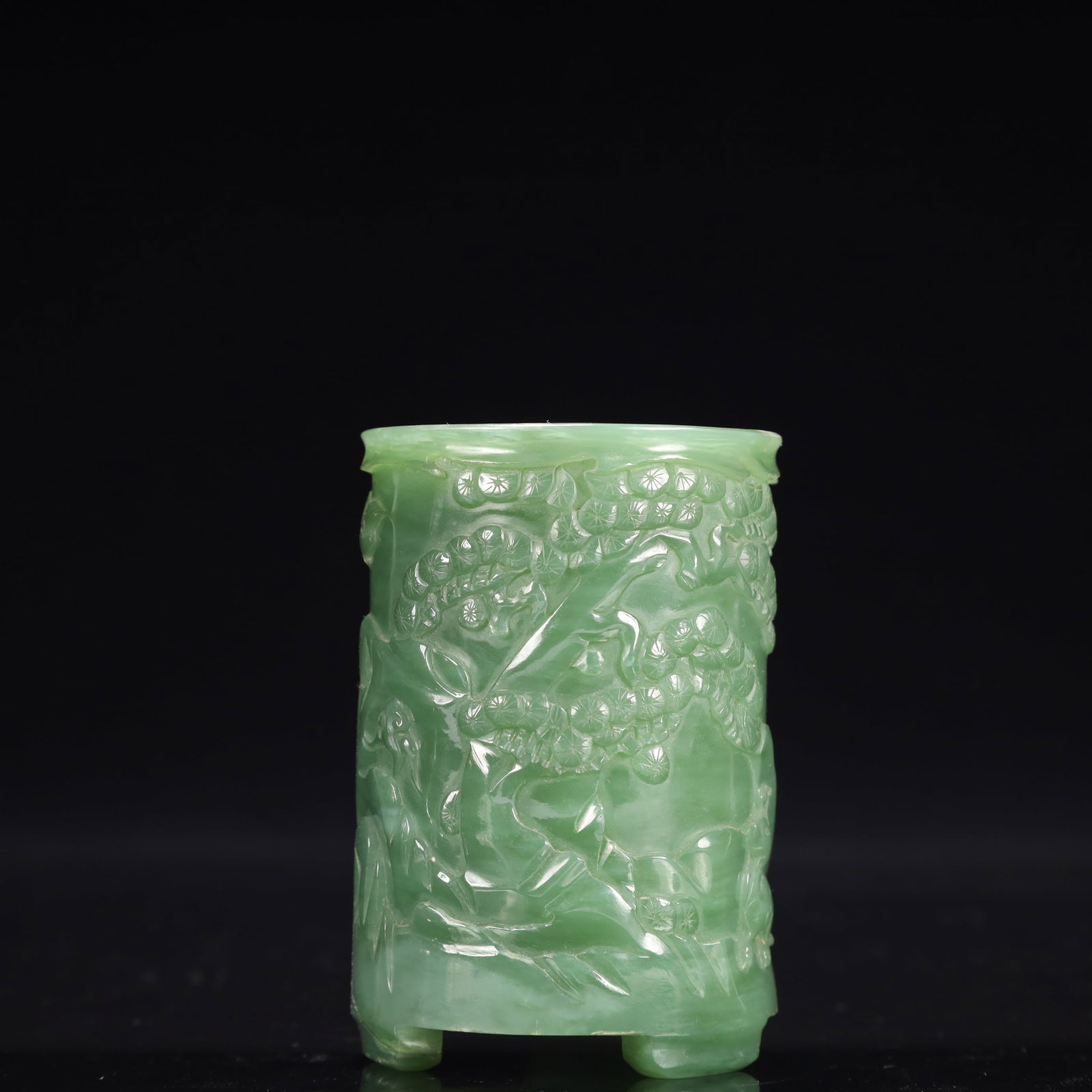 An Exquisite Jasper Landscape and Figure Pattern Tripod Brush Pot - 5