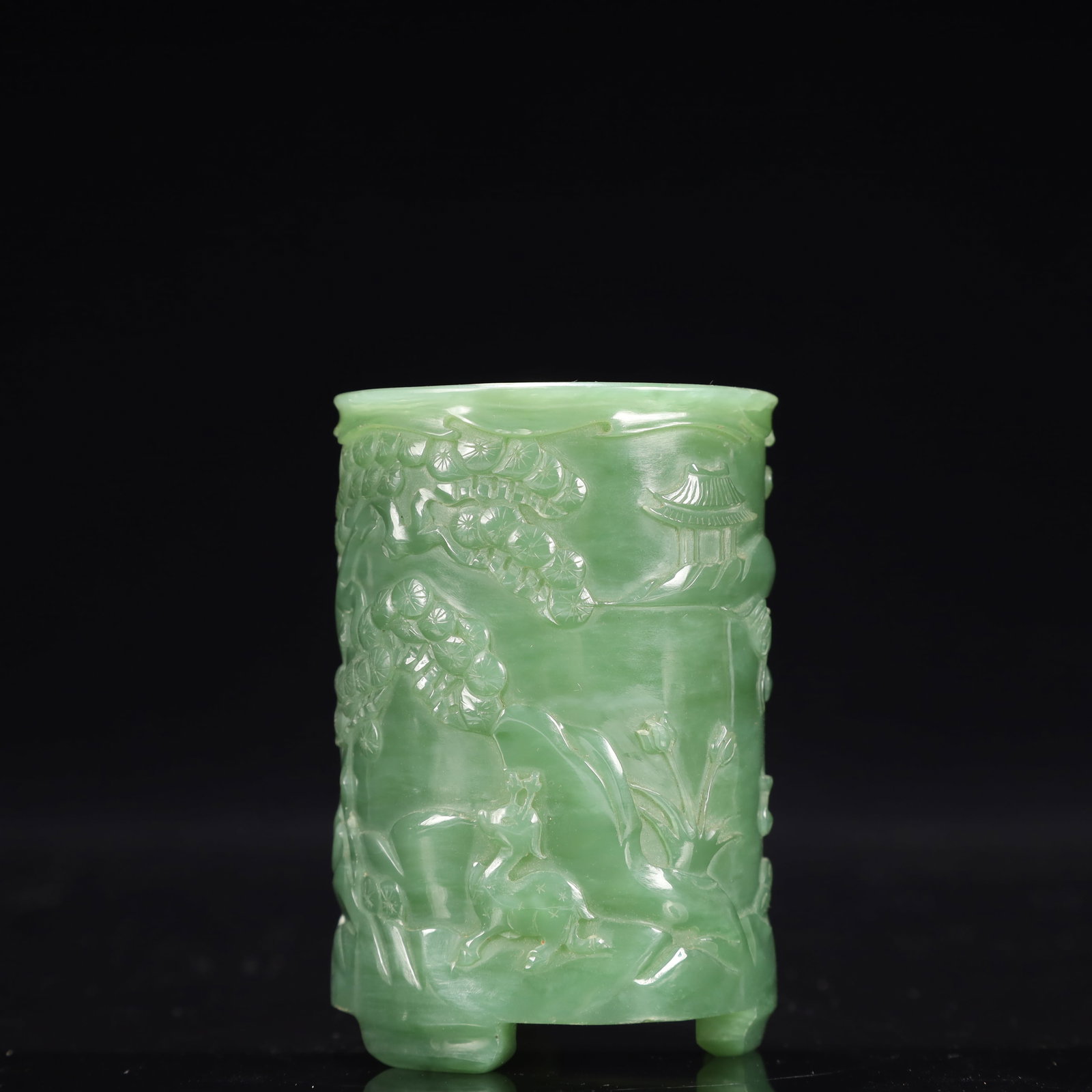 An Exquisite Jasper Landscape and Figure Pattern Tripod Brush Pot - 6