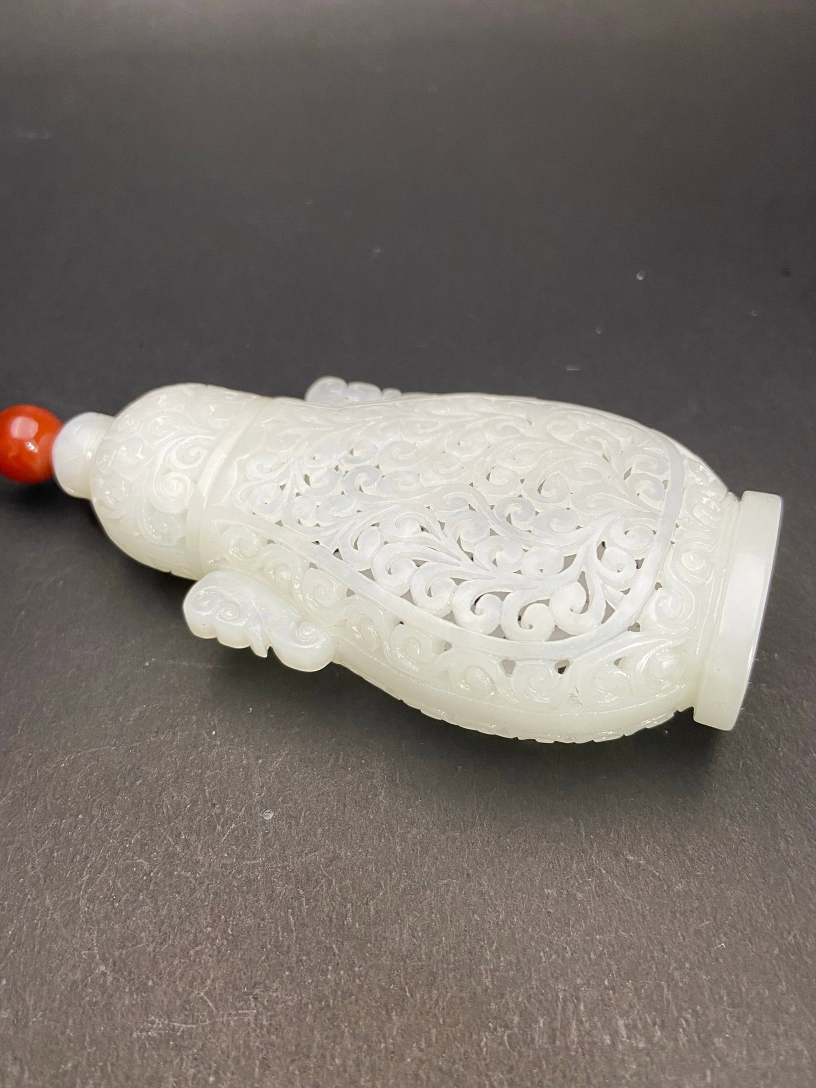 An Exquisite White Jade Hollow Double-Ears Snuff Bottle - 3