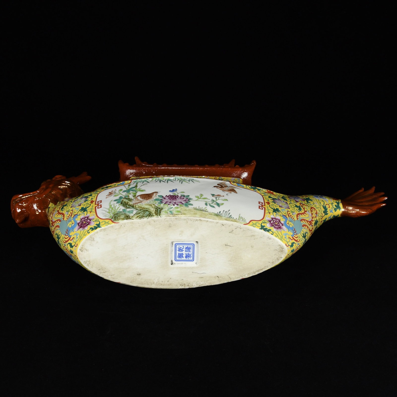 A Huge Famille-Rose Painted Gold Flower and Bird Pattern Dragon boat Ornament - 8