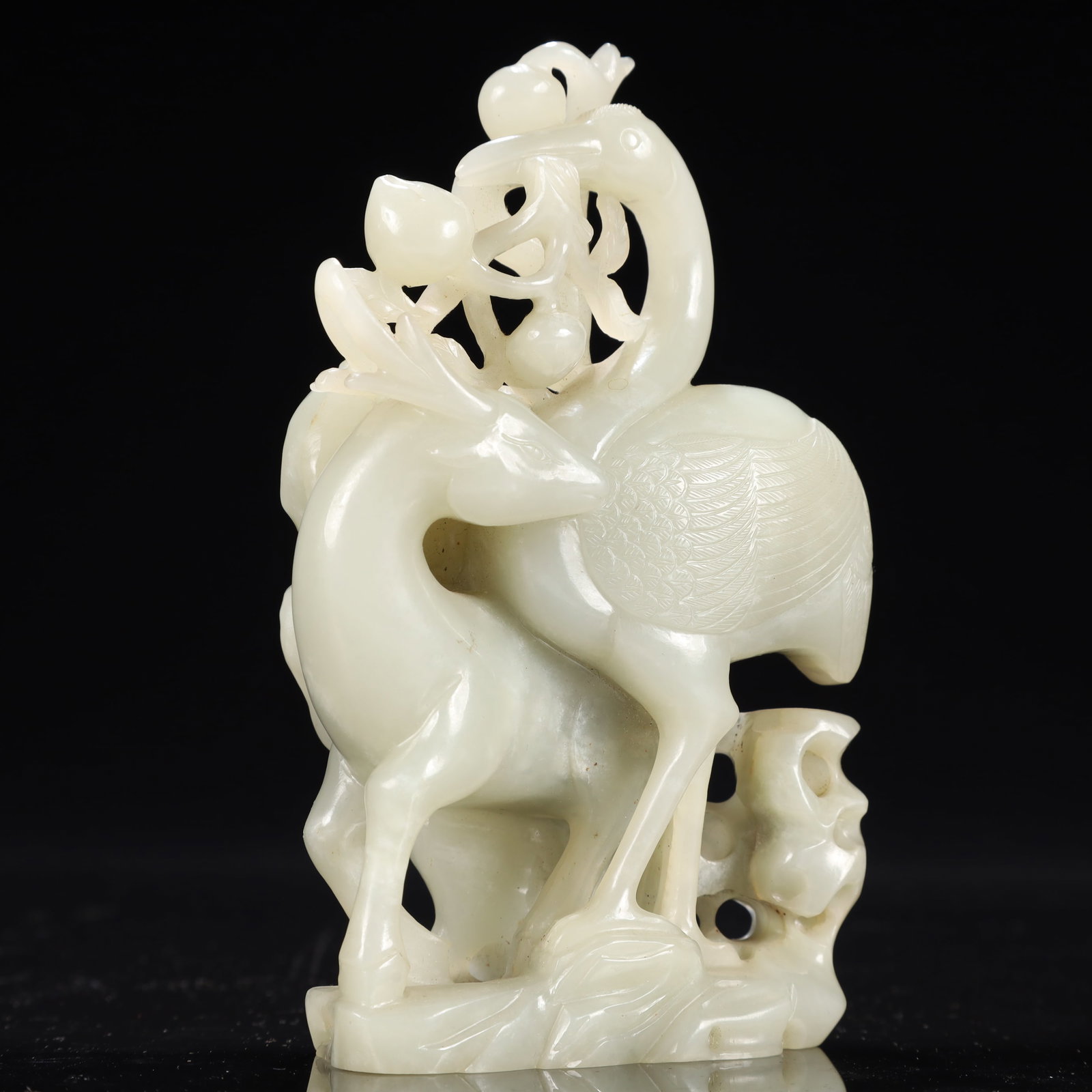 An Exquisite White Jade Crane Deer Ornament - 2
