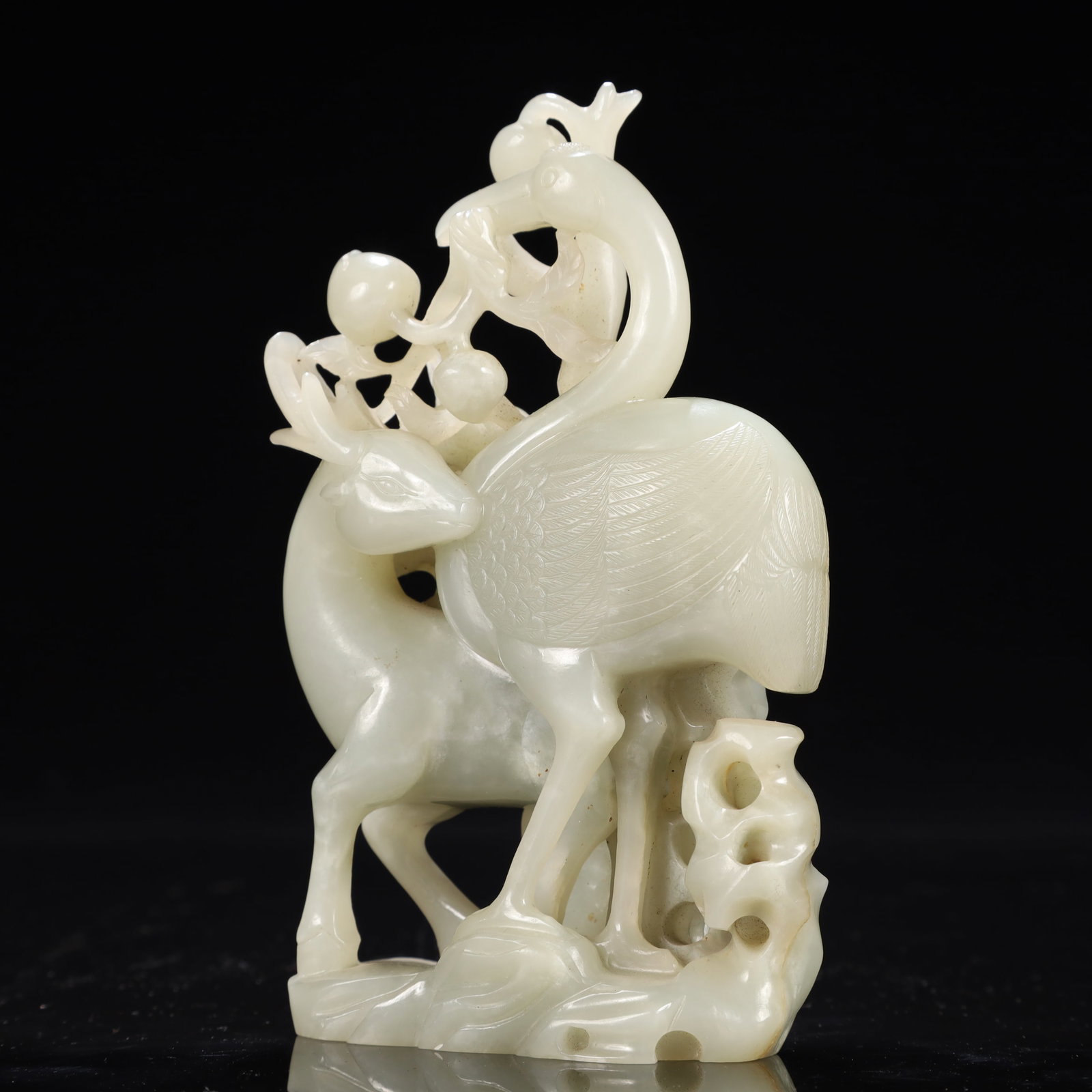 An Exquisite White Jade Crane Deer Ornament - 7