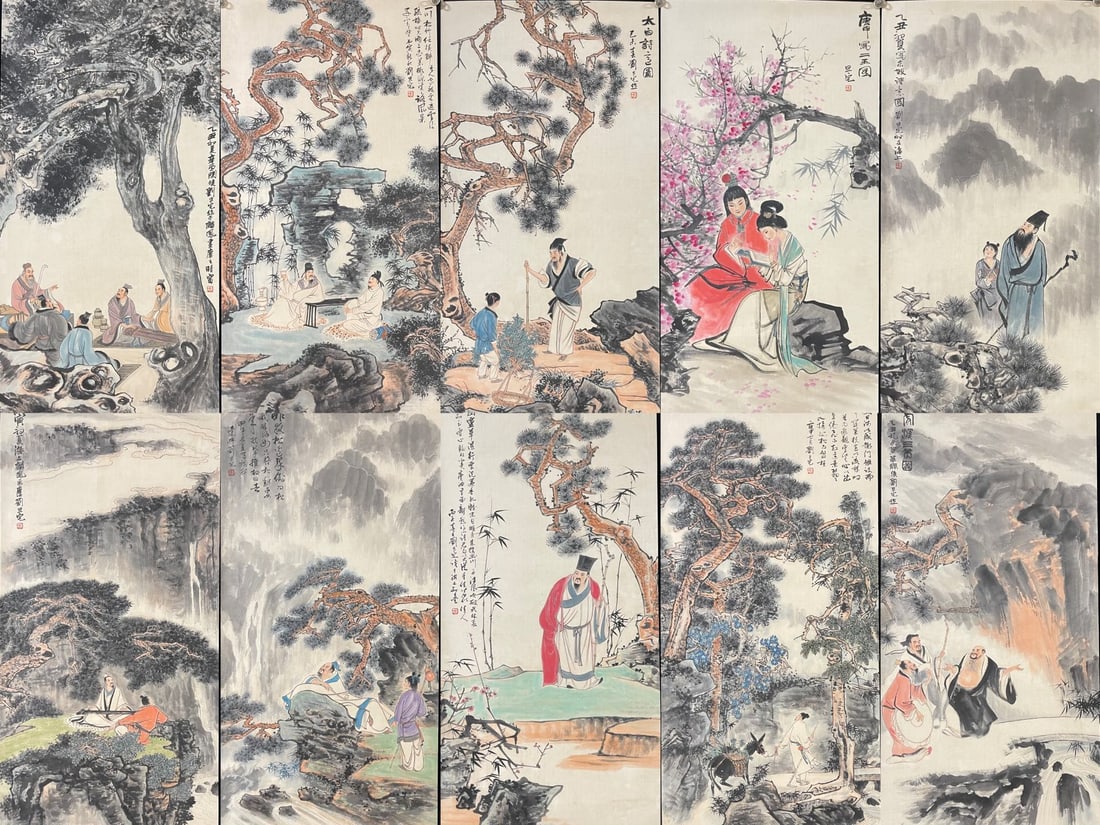 A Set of Chinese Ink Painting of Landscape and Figure on Paper,Liu Danzhai - 5