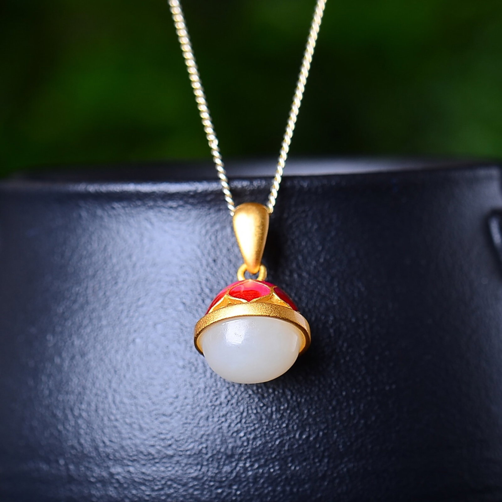 An Exquisite Sterling Silver-Gold Plated Inlaid White Jade Enamel Pendant - 3