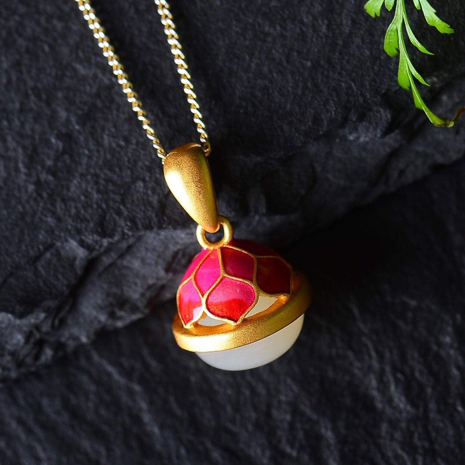 An Exquisite Sterling Silver-Gold Plated Inlaid White Jade Enamel Pendant - 5