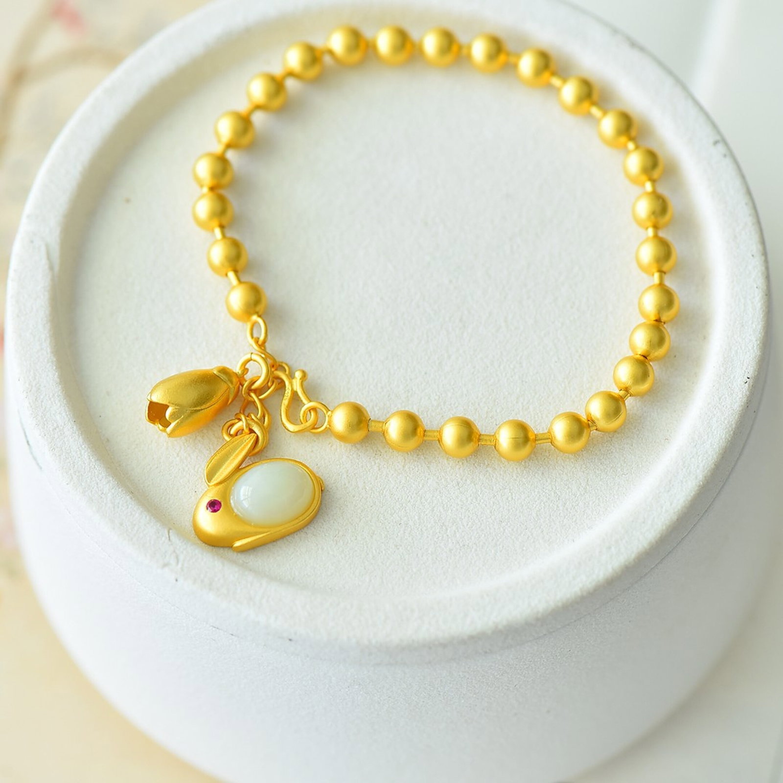 An Exquisite Sterling Silver-Gold Plated Inlaid White Jade Bracelet - 2