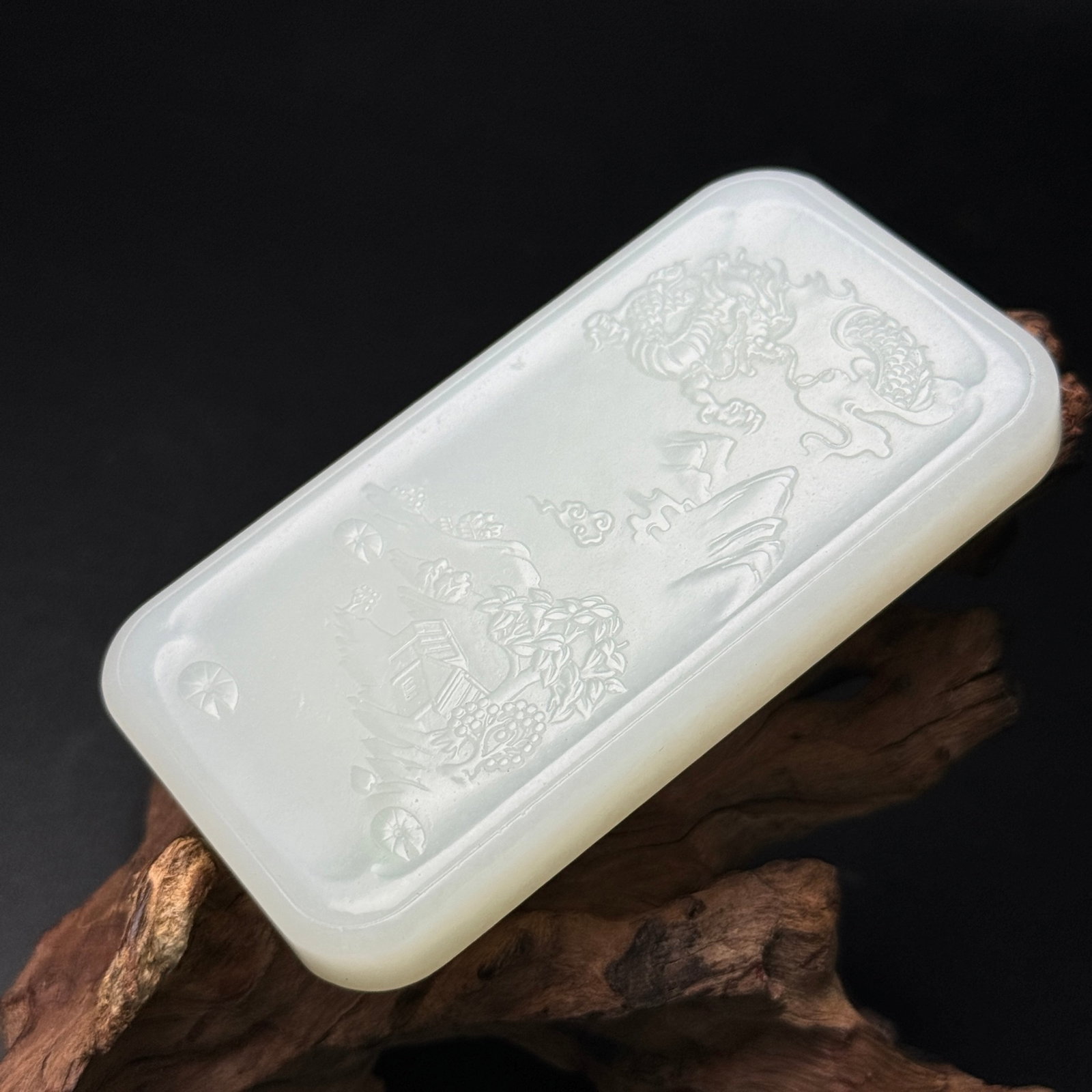 An Exquisite White Jade Landscape and Avalokitesvara Pattern Pendant - 4
