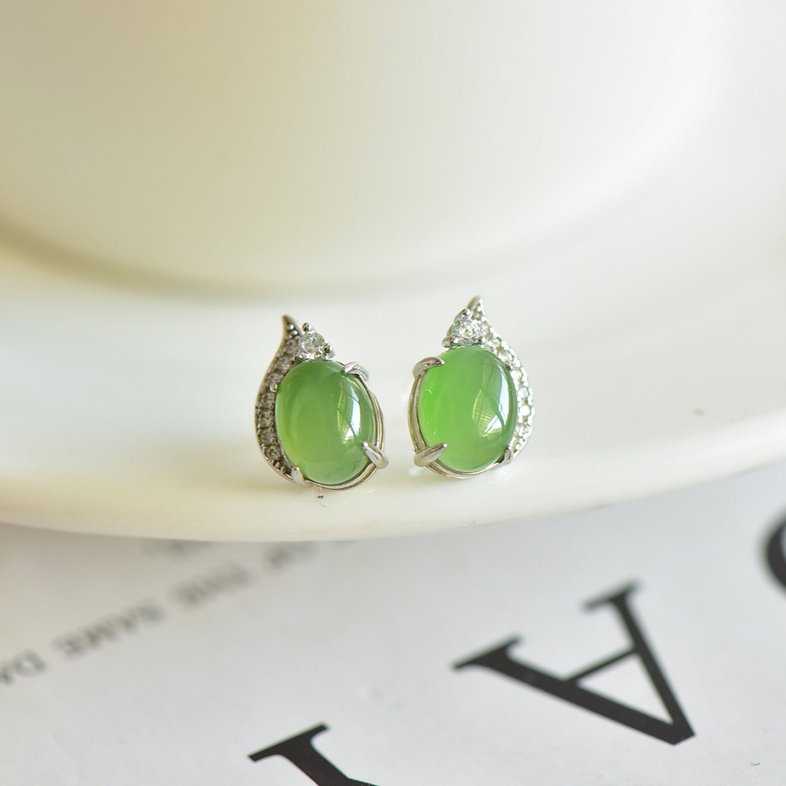 A Pair of Exquisite Sterling Silver Inlaid Jasper Earrings,Inlaid Diamond - 2
