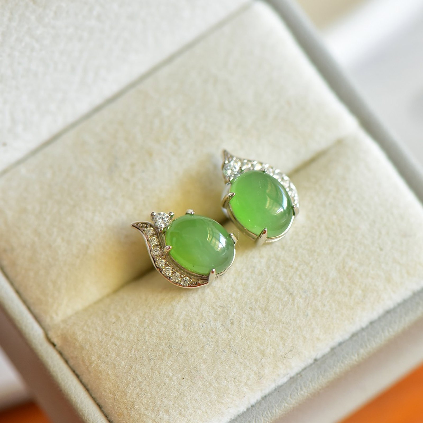 A Pair of Exquisite Sterling Silver Inlaid Jasper Earrings,Inlaid Diamond - 3