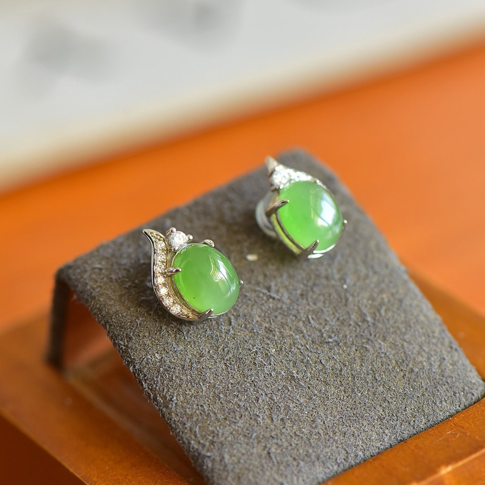 A Pair of Exquisite Sterling Silver Inlaid Jasper Earrings,Inlaid Diamond - 4