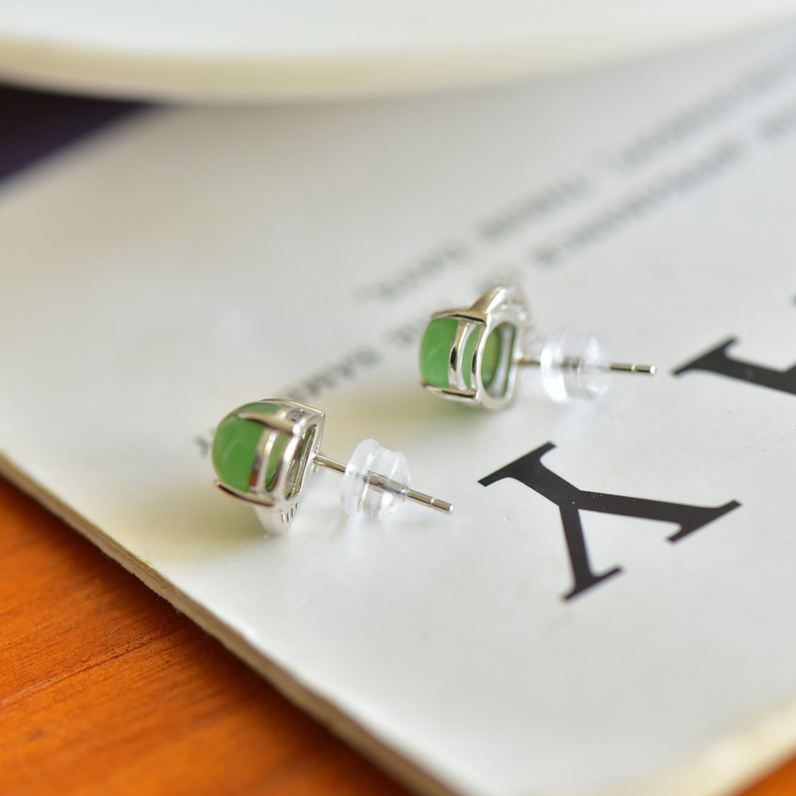 A Pair of Exquisite Sterling Silver Inlaid Jasper Earrings,Inlaid Diamond - 5