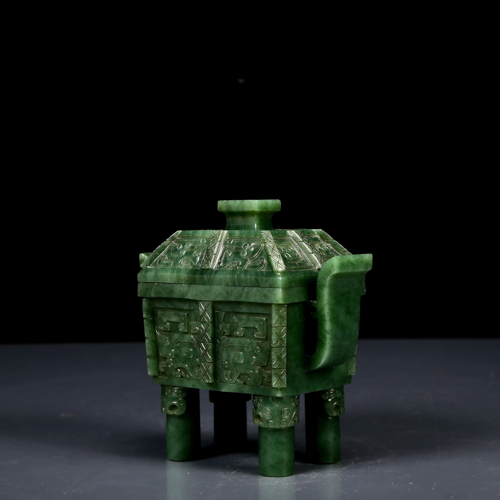 An Exquisite Jasper Beast-Face Pattern Double-Ears Censer - 2