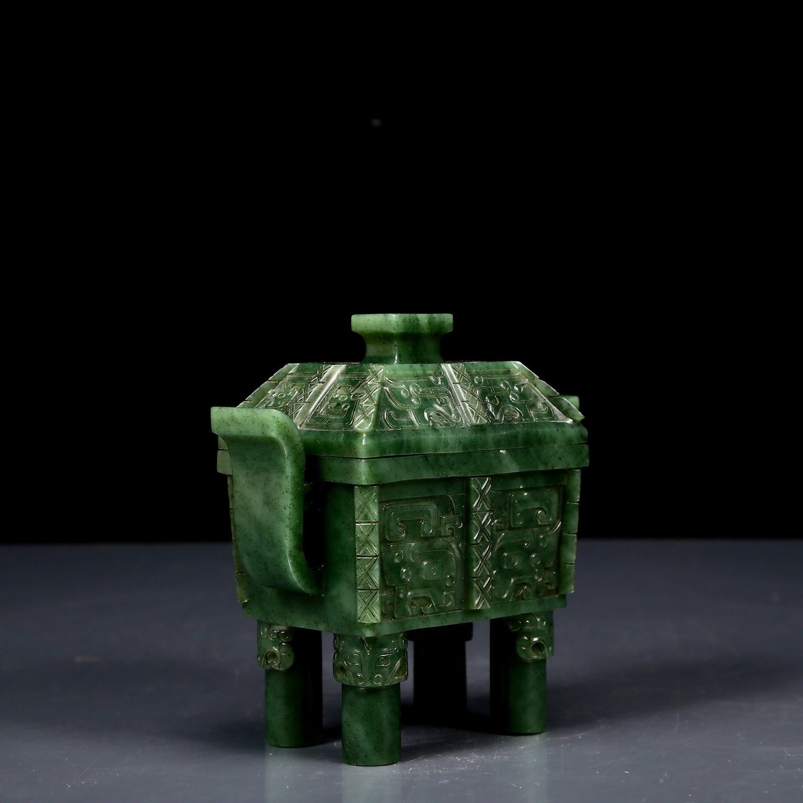 An Exquisite Jasper Beast-Face Pattern Double-Ears Censer - 4