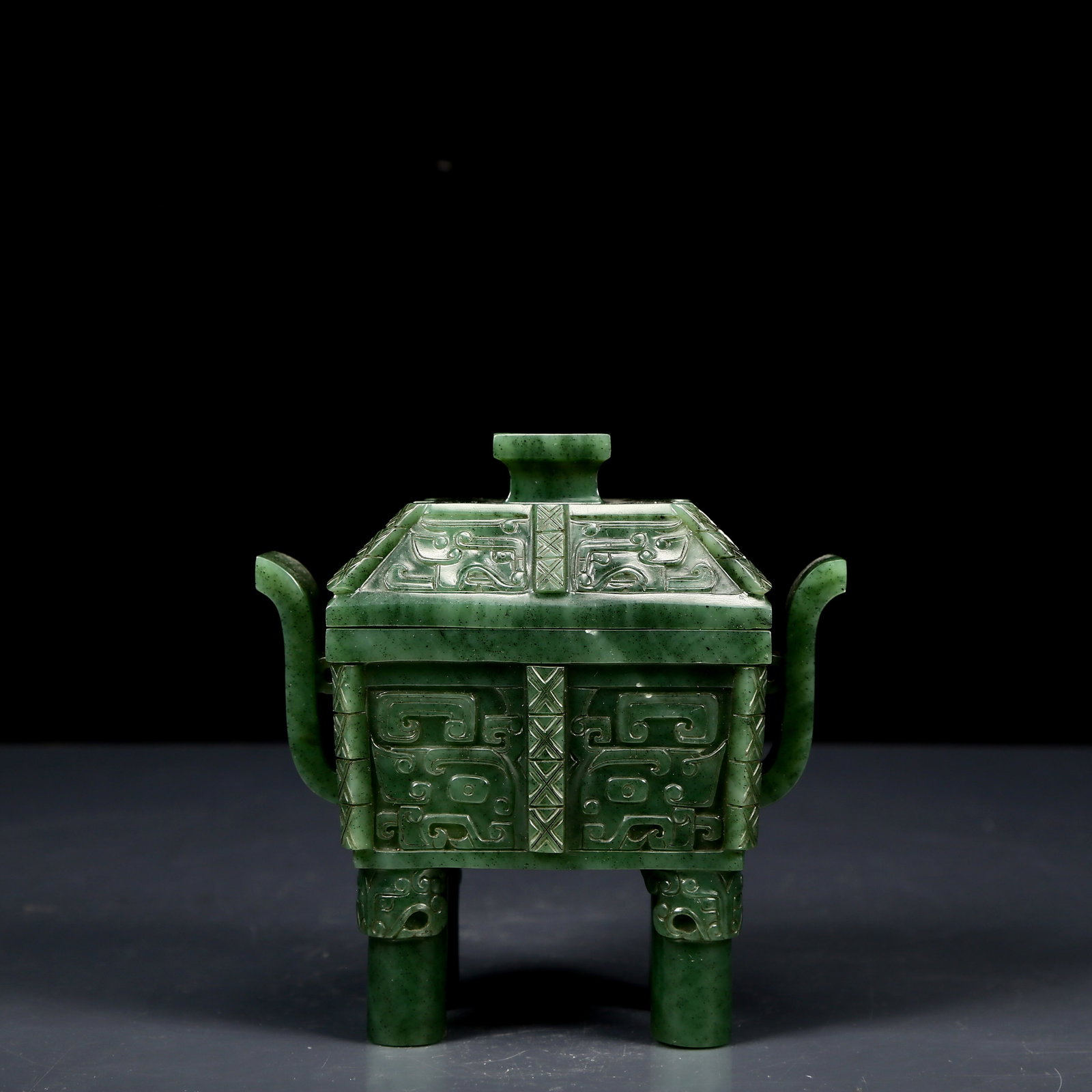 An Exquisite Jasper Beast-Face Pattern Double-Ears Censer - 5