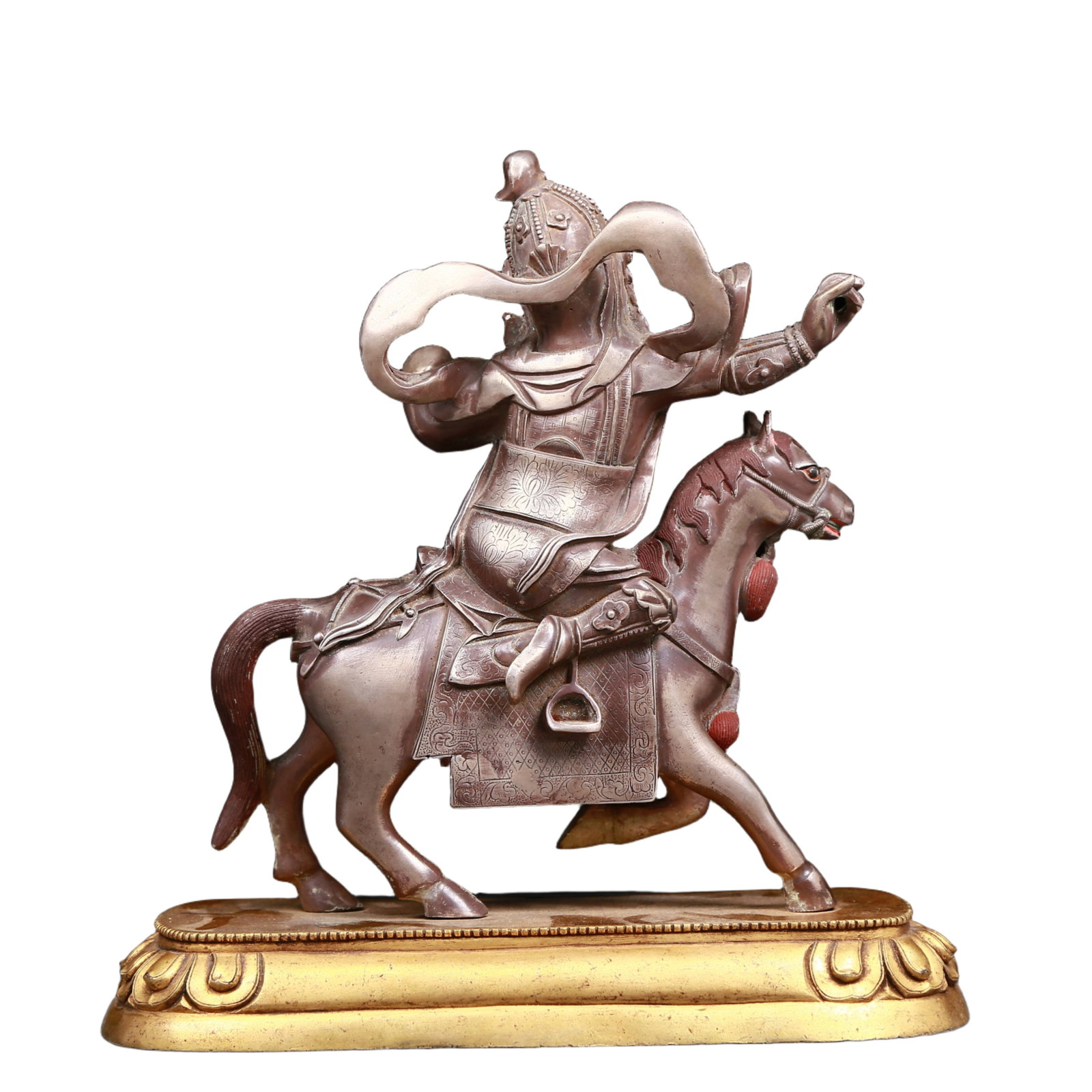 An exquisite gilt-bronze and silver horse-riding statue of the Mammon - 10