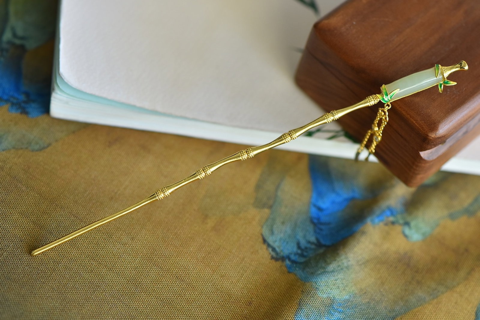 An Exquisite Sterling Silver-Gold Plated Inlaid White Jade Enamel Hairpin - 3