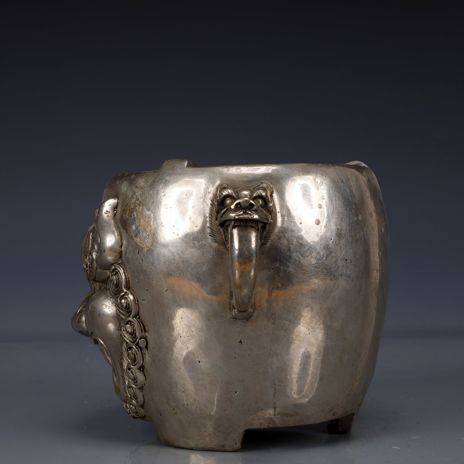 An Exquisite Silver-Plated Bronze Beast-Face Pattern Double-Ears Stove - 3