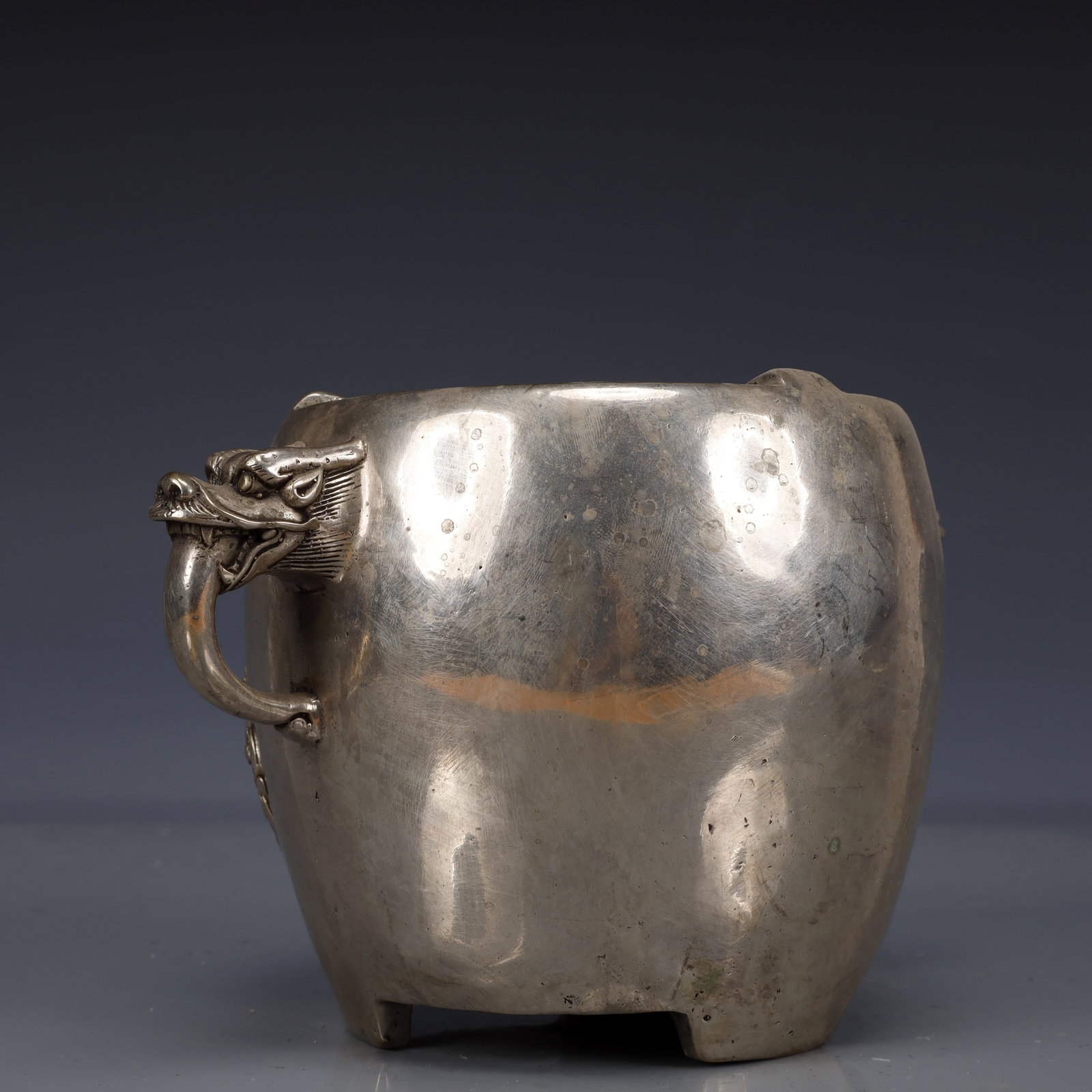 An Exquisite Silver-Plated Bronze Beast-Face Pattern Double-Ears Stove - 4