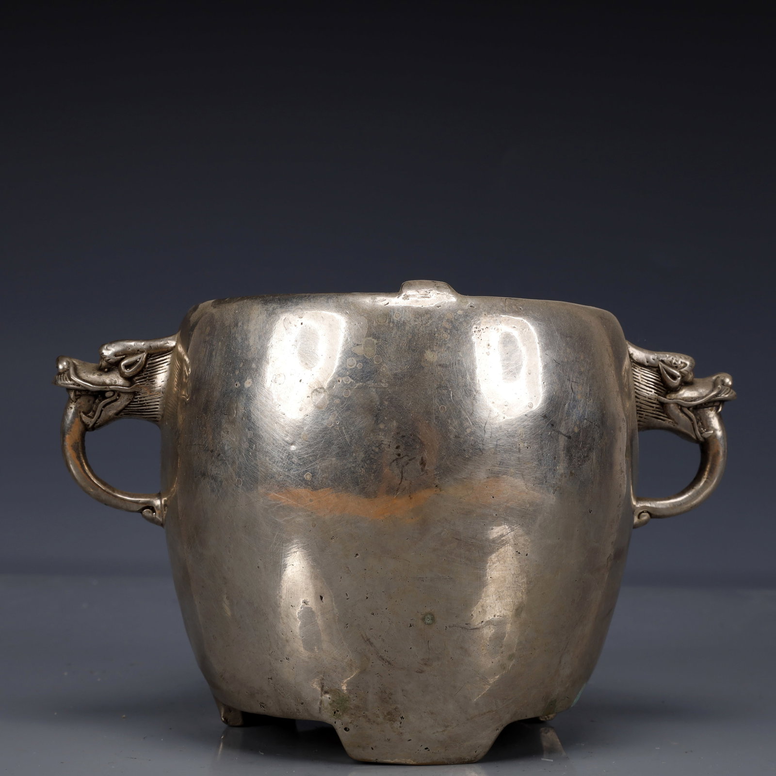 An Exquisite Silver-Plated Bronze Beast-Face Pattern Double-Ears Stove - 5