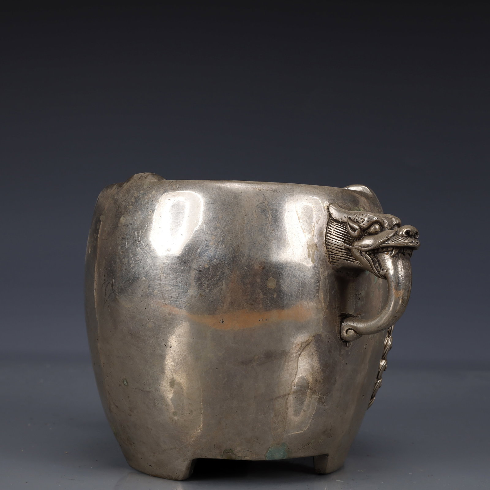 An Exquisite Silver-Plated Bronze Beast-Face Pattern Double-Ears Stove - 6
