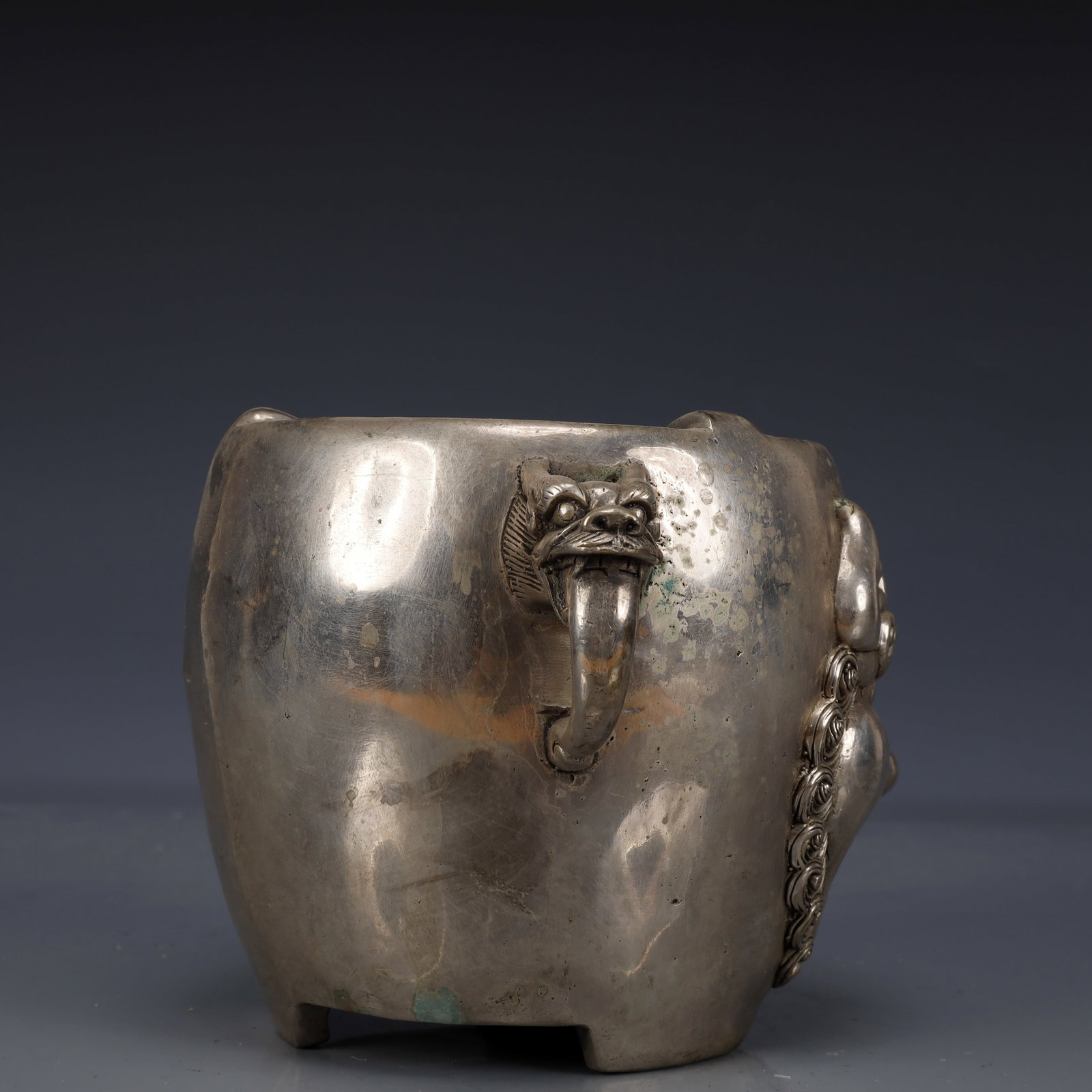 An Exquisite Silver-Plated Bronze Beast-Face Pattern Double-Ears Stove - 7