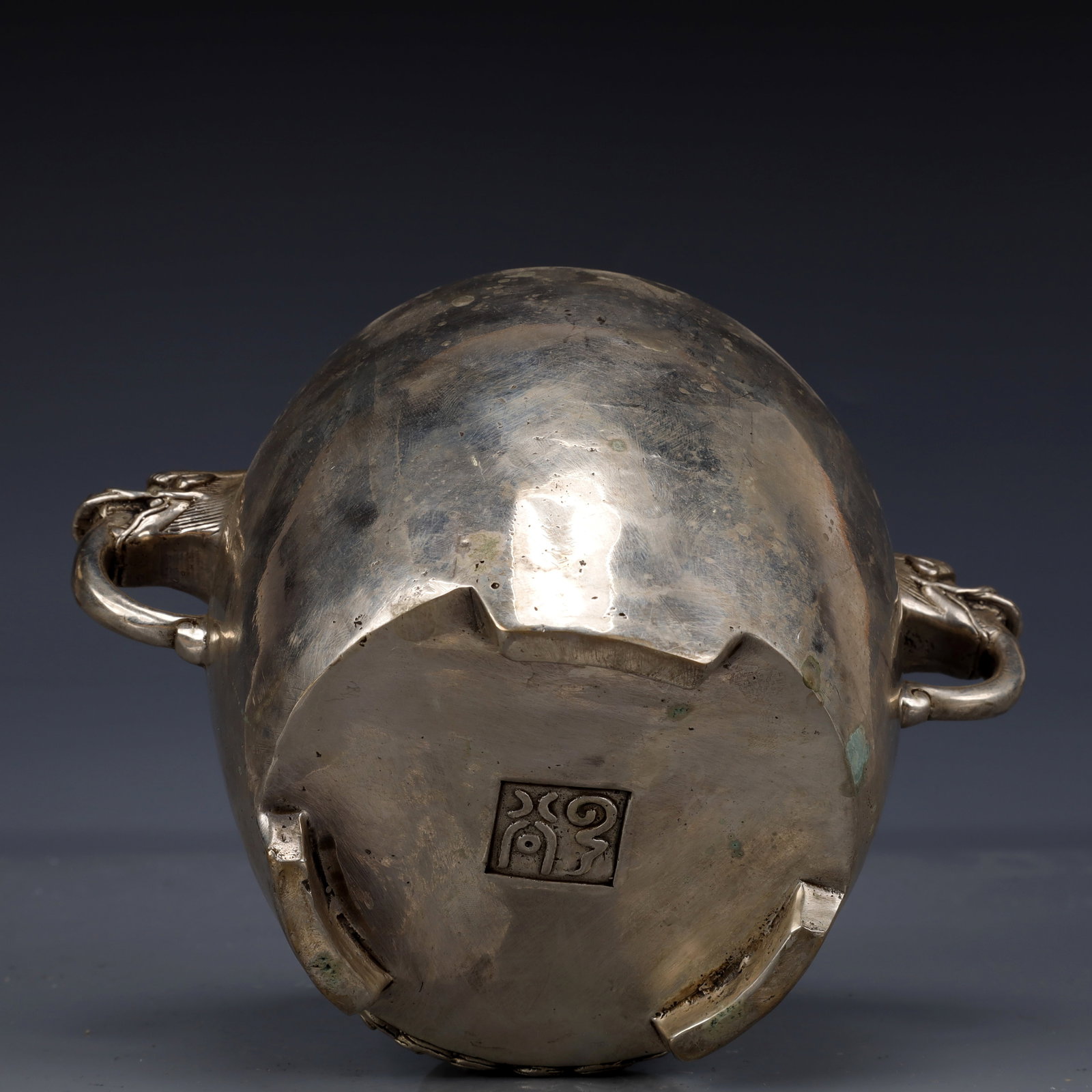 An Exquisite Silver-Plated Bronze Beast-Face Pattern Double-Ears Stove - 9
